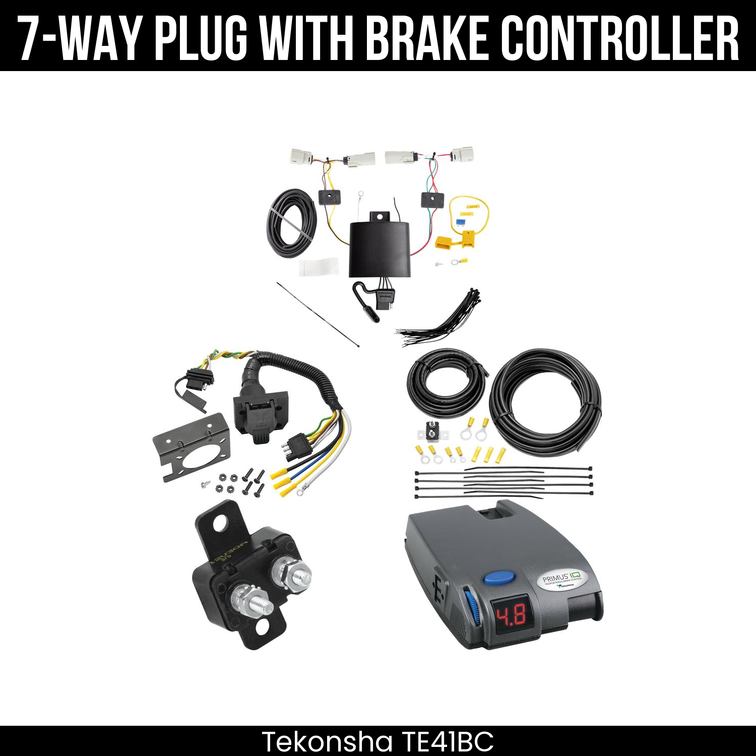 Trailer Wiring 7-Way Plug w/ Bracket , Tekonsha Primus IQ Brake Control