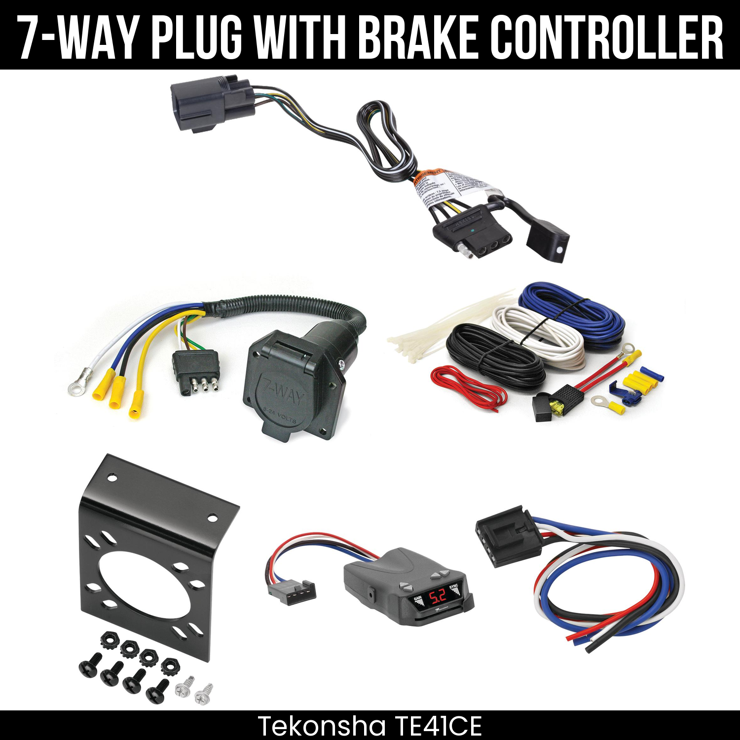 Trailer Wiring 7-Way Economy Plug w/ Bracket , Tekonsha Brakeman IV Brake Control