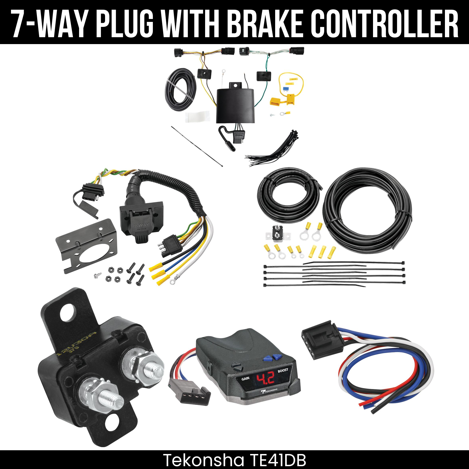 Trailer Wiring 7-Way Plug w/ Bracket , Tekonsha Brake EVN Control