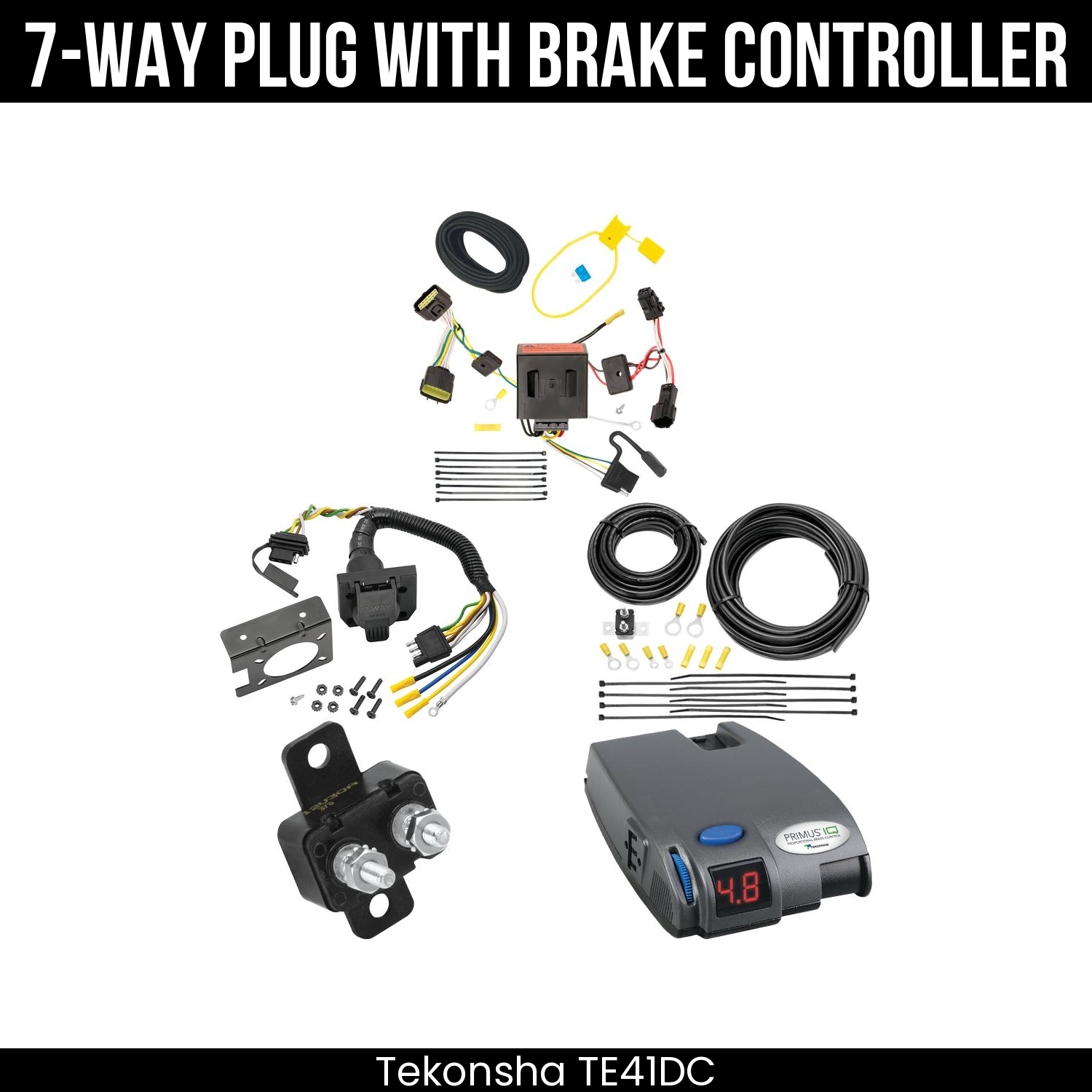 Trailer Wiring 7-Way Plug w/ Bracket , Tekonsha Primus IQ Brake Control