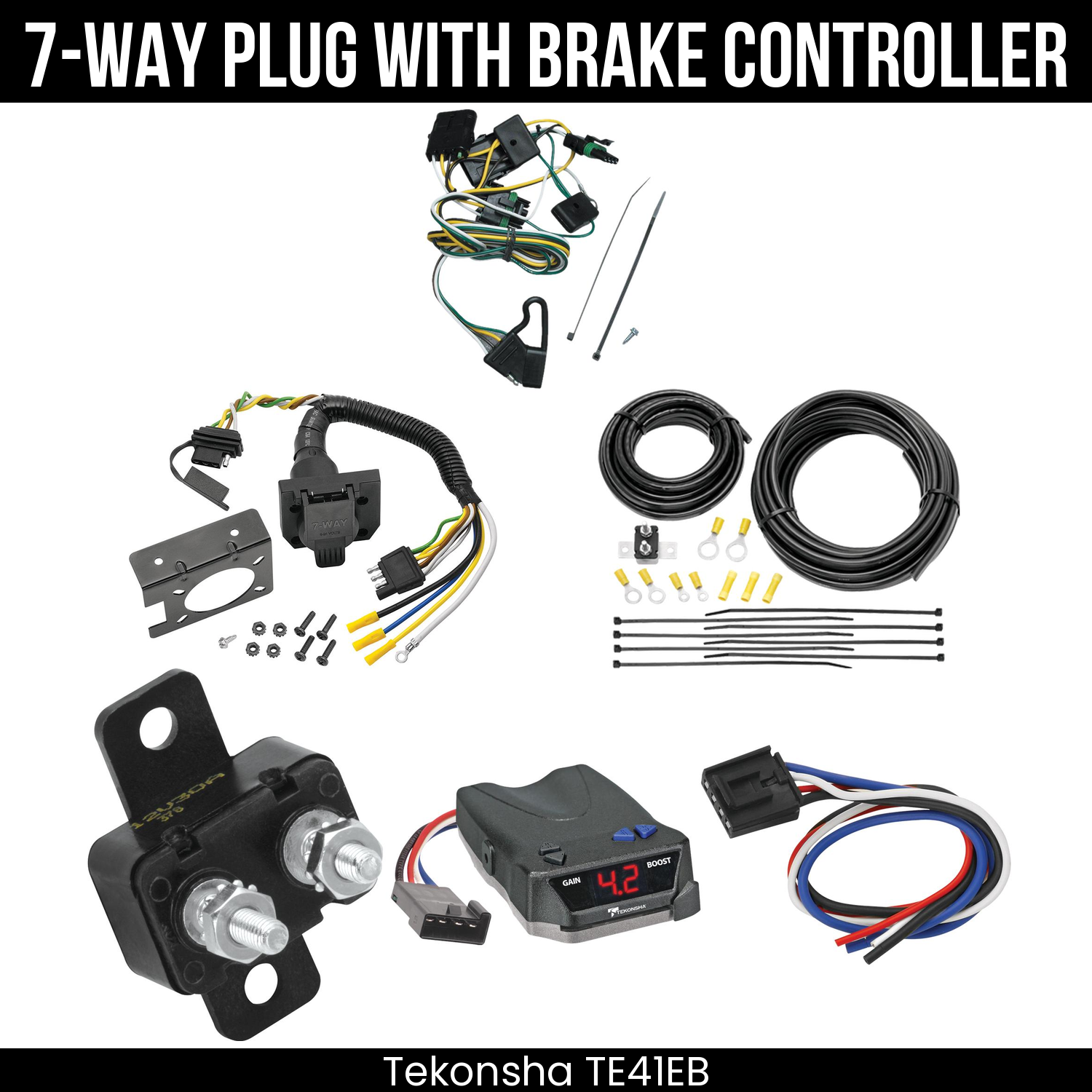 Trailer Wiring 7-Way Plug w/ Bracket , Tekonsha Brake EVN Control