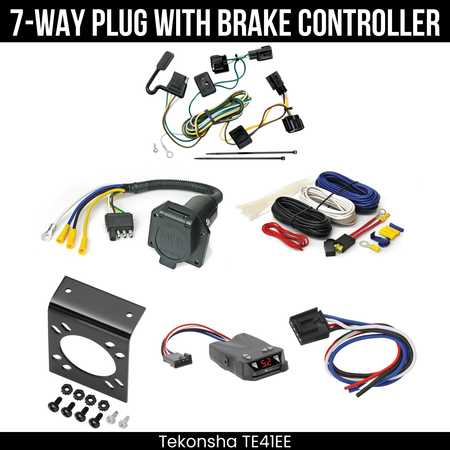 Trailer Wiring 7-Way Economy Plug w/ Bracket , Tekonsha Brakeman IV Brake Control