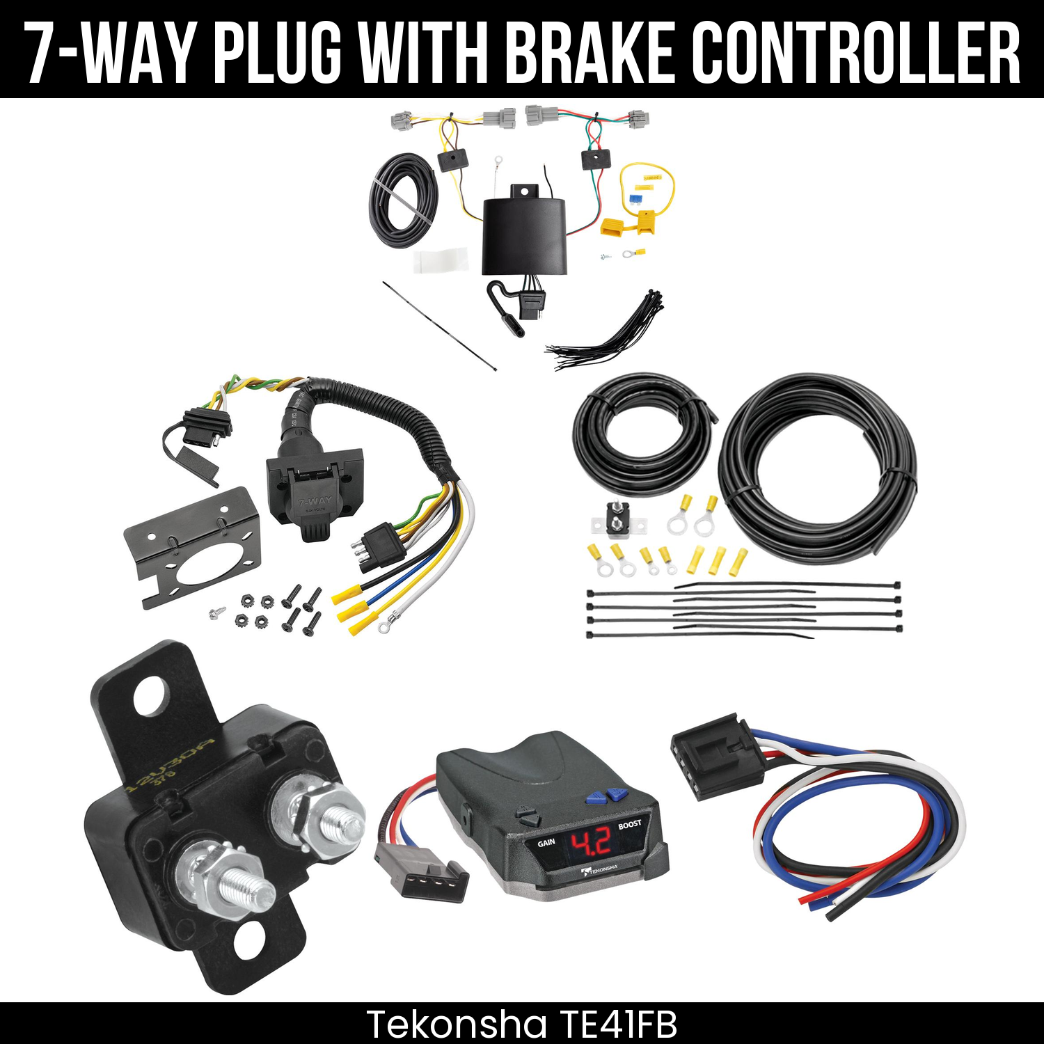 Trailer Wiring 7-Way Plug w/ Bracket , Tekonsha Brake EVN Control