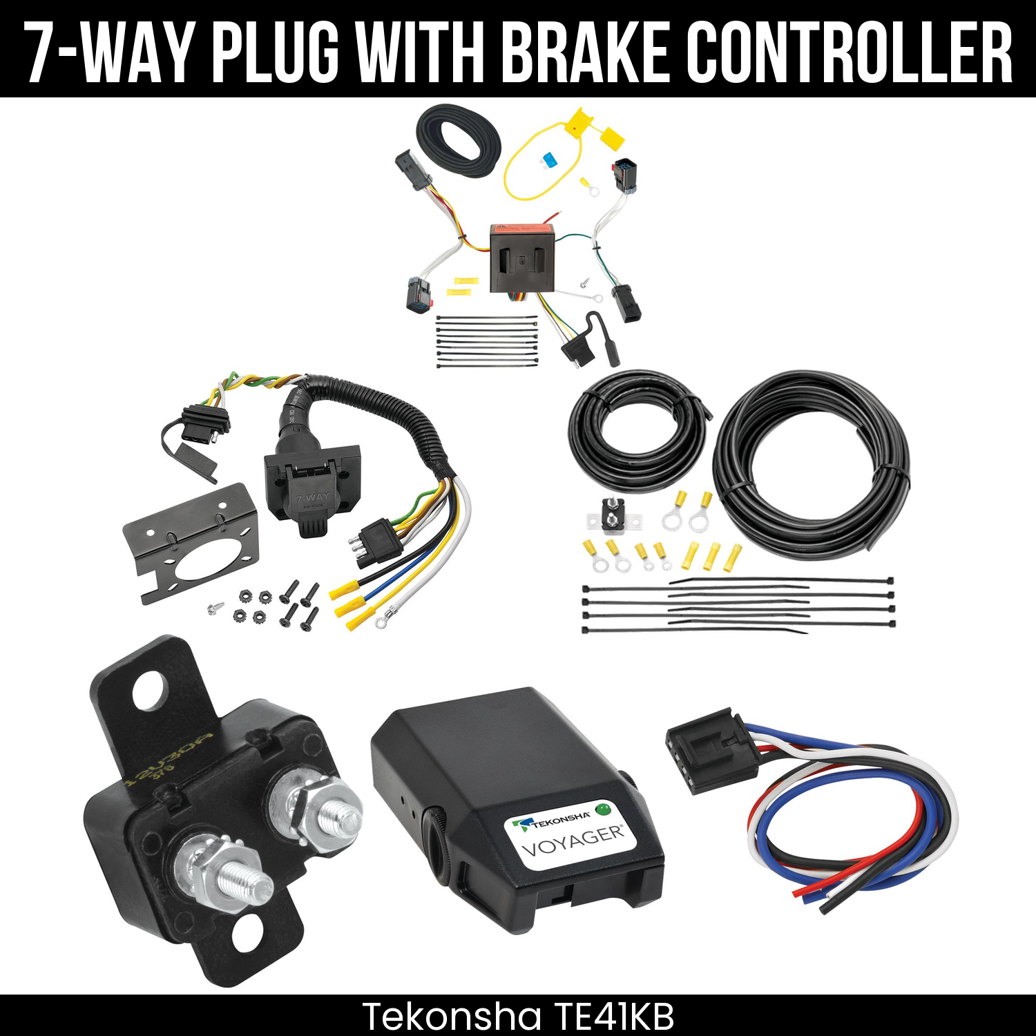 Trailer Wiring 7-Way Plug w/ Bracket , Tekonsha Voyager Brake Control