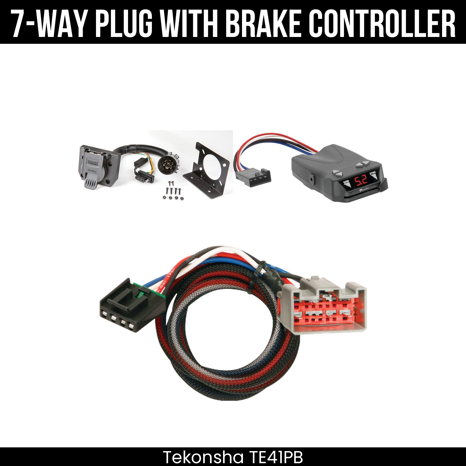 Trailer Wiring 7-Way Plug w/ Bracket , Tekonsha Brakeman IV Brake Control