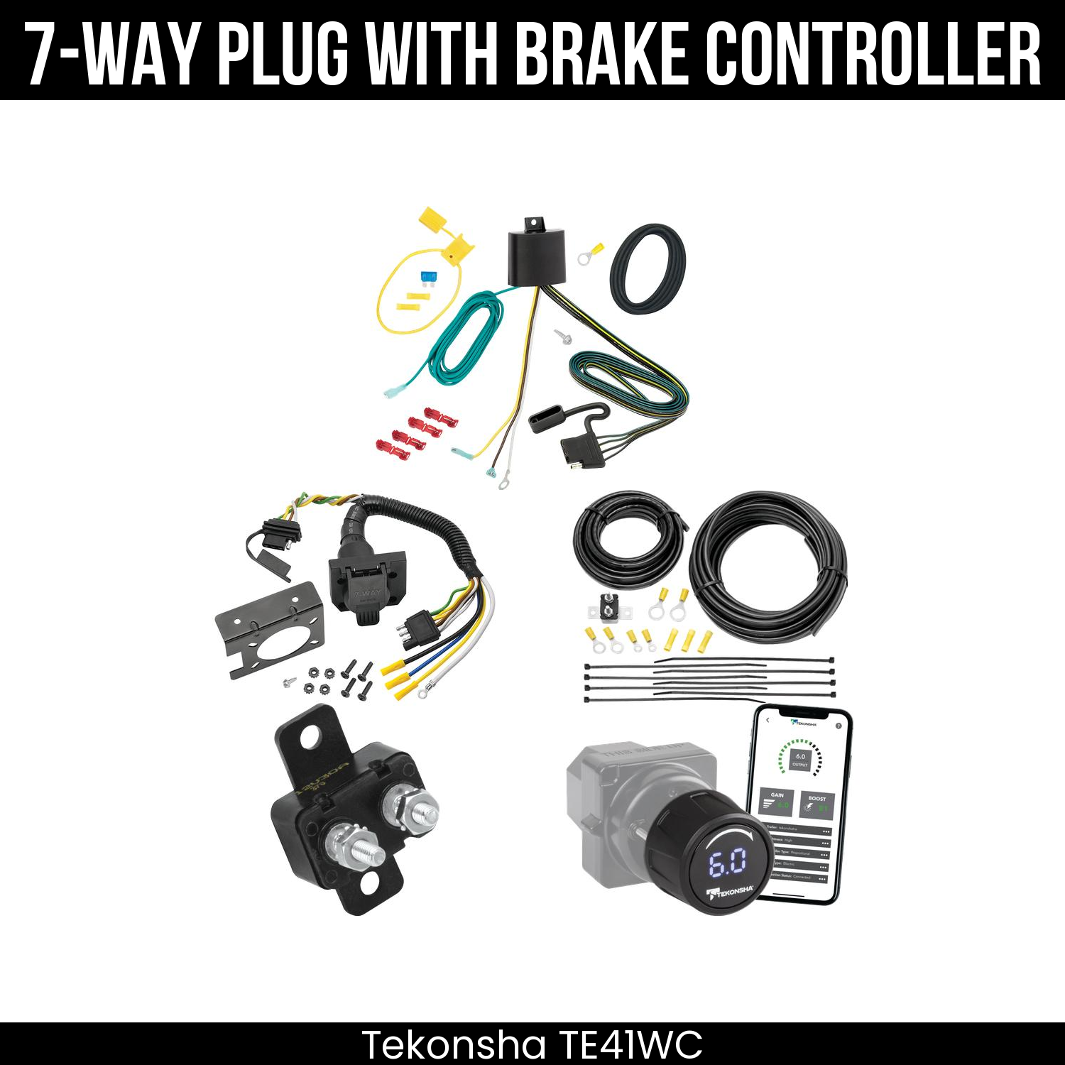 Trailer Wiring 7-Way Plug w/ Bracket , Tekonsha Prodigy iD Smart Brake Control