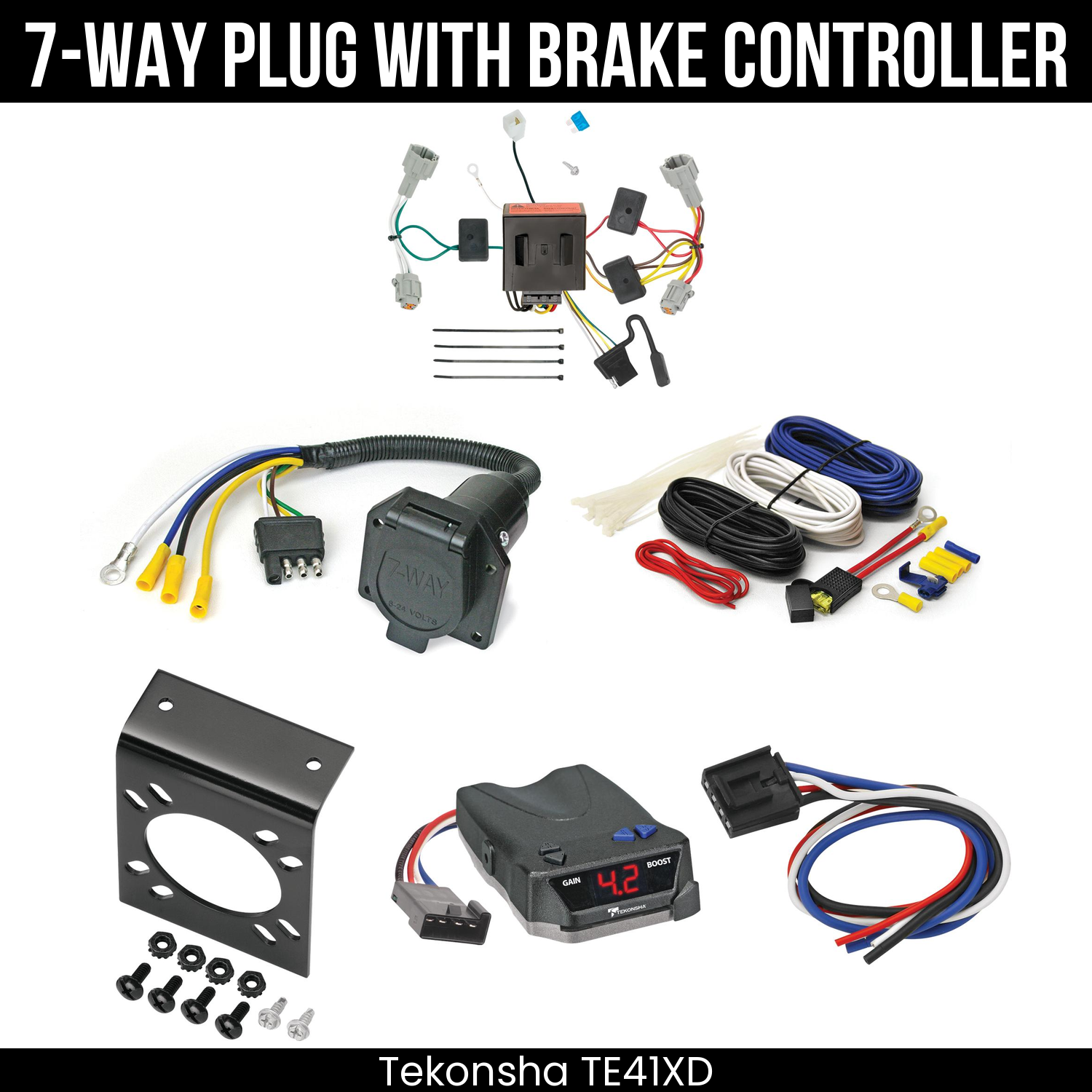 Trailer Wiring 7-Way Economy Plug w/ Bracket , Tekonsha Brake EVN Control
