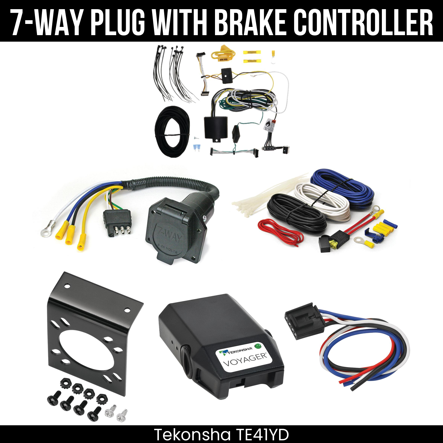 Trailer Wiring 7-Way Economy Plug w/ Bracket , Tekonsha Voyager Brake Control