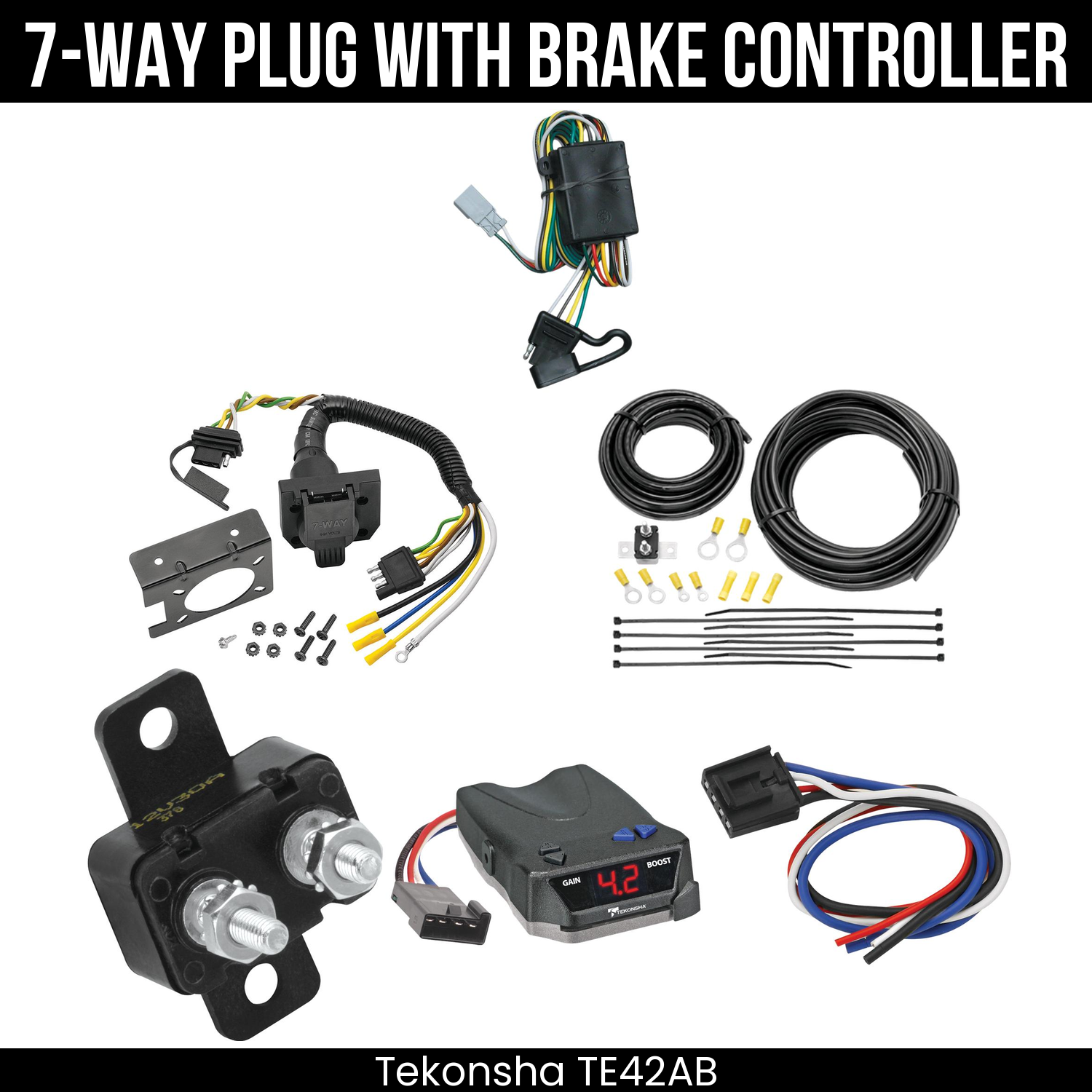 Trailer Wiring 7-Way Plug w/ Bracket , Tekonsha Brake EVN Control