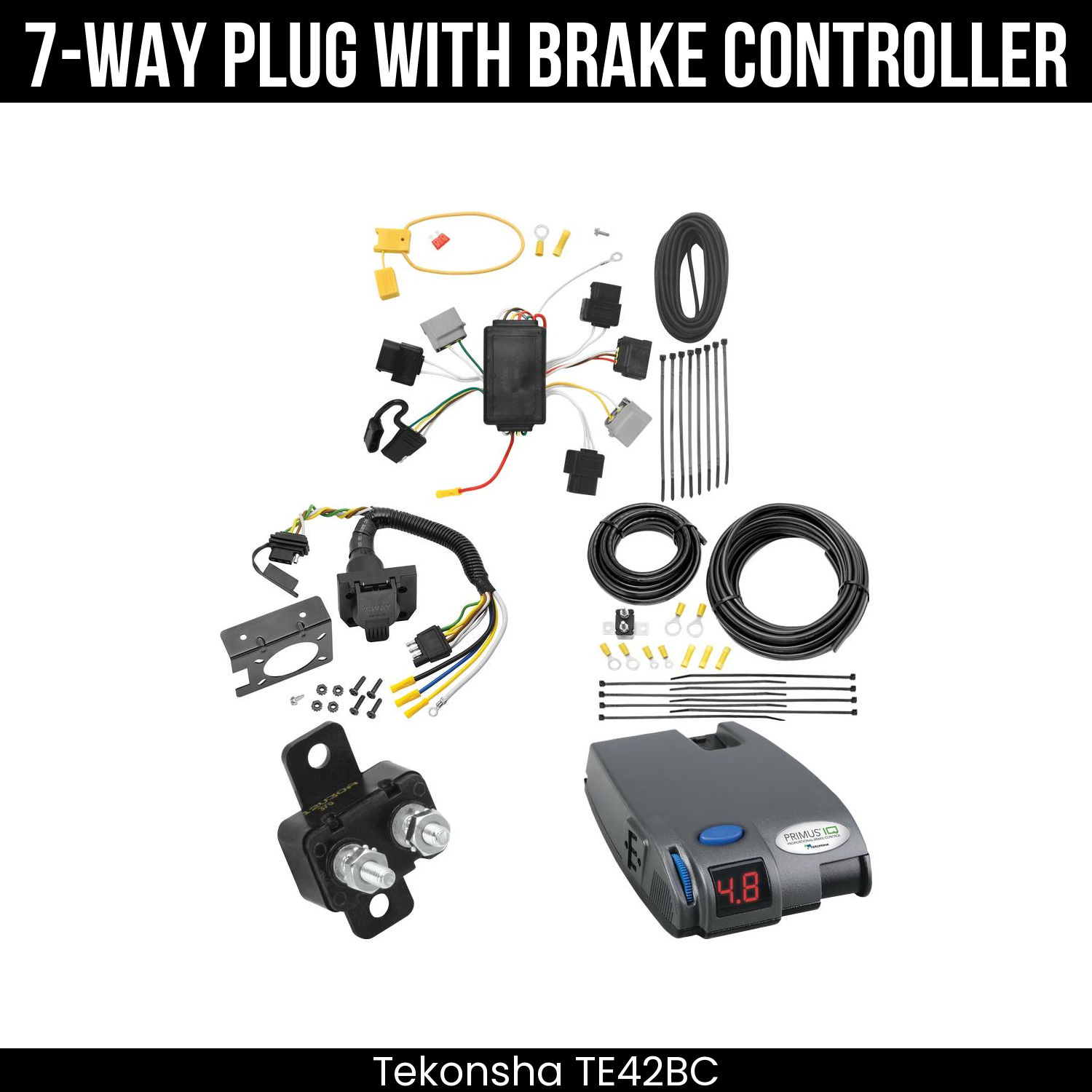 Trailer Wiring 7-Way Plug w/ Bracket , Tekonsha Primus IQ Brake Control