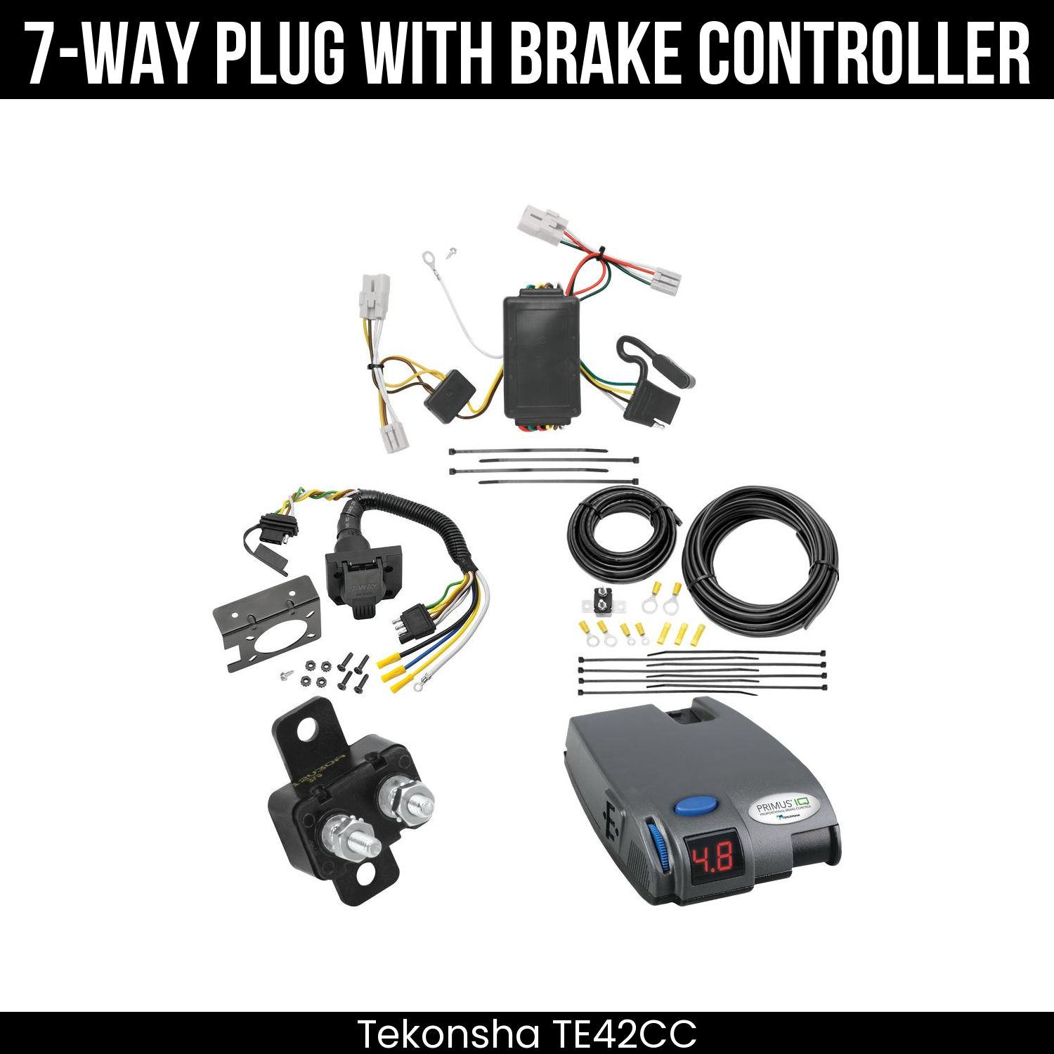 Trailer Wiring 7-Way Plug w/ Bracket , Tekonsha Primus IQ Brake Control