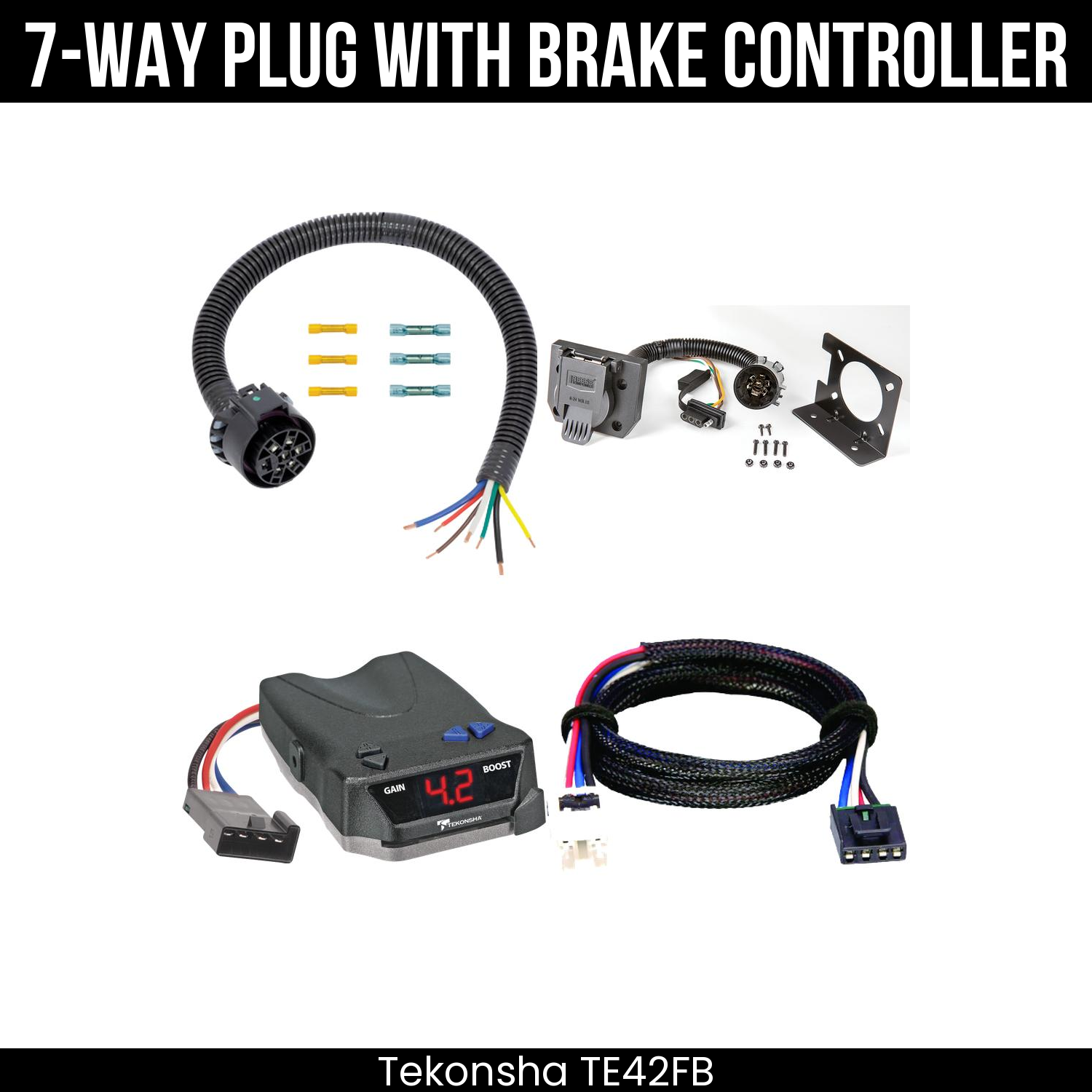 Trailer Wiring 7-Way Plug w/ Bracket , Tekonsha Brake EVN Control