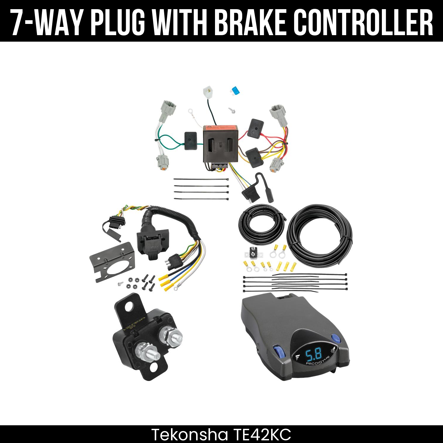 Trailer Wiring 7-Way Plug w/ Bracket , Tekonsha Prodigy P2 Brake Control