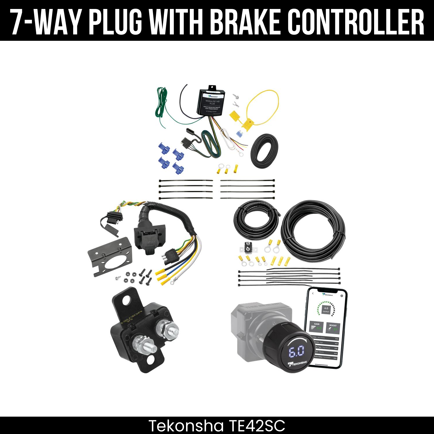 Trailer Wiring 7-Way Plug w/ Bracket , Tekonsha Prodigy iD Smart Brake Control