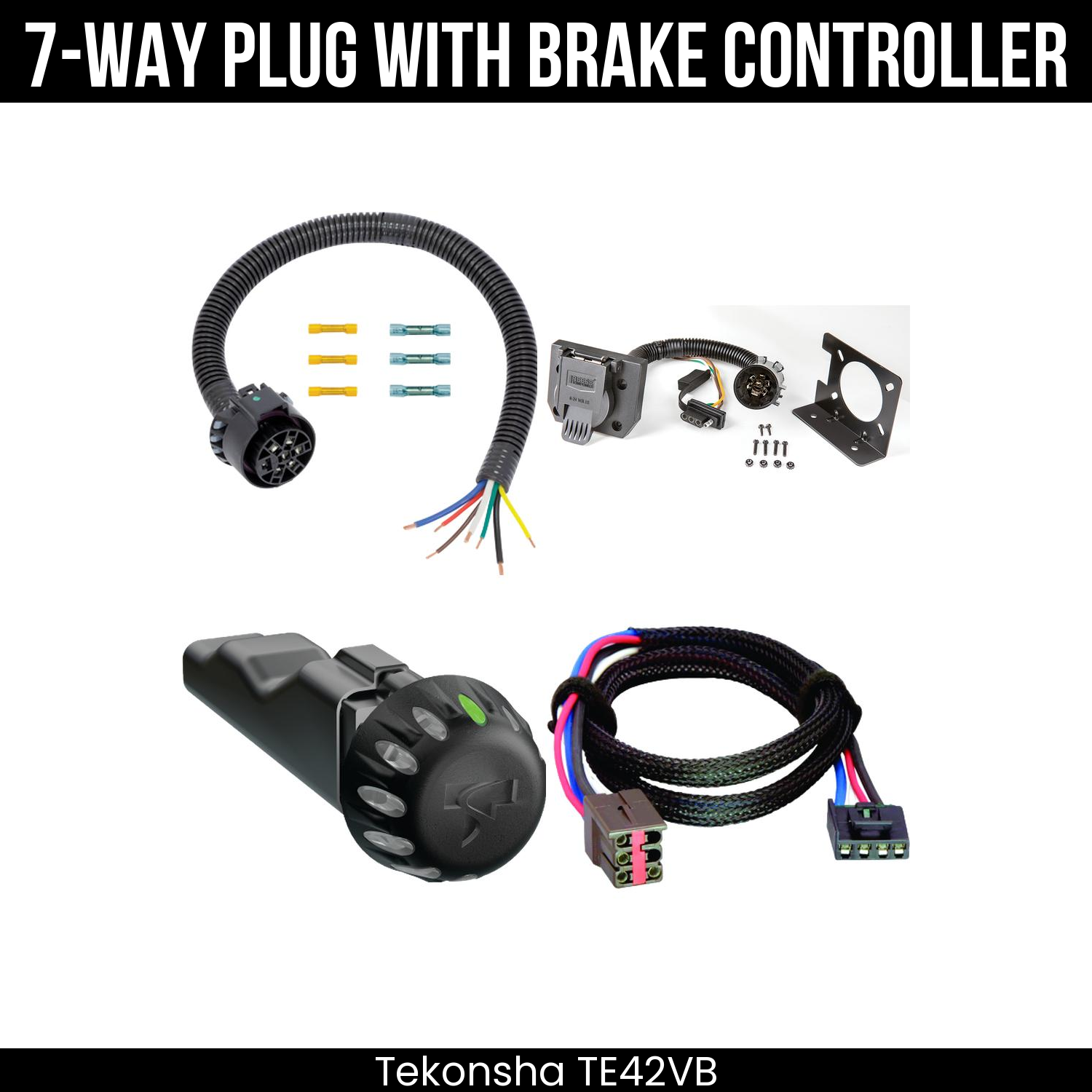 Trailer Wiring 7-Way Plug w/ Bracket , Tekonsha Voyager iD Smart Brake Control