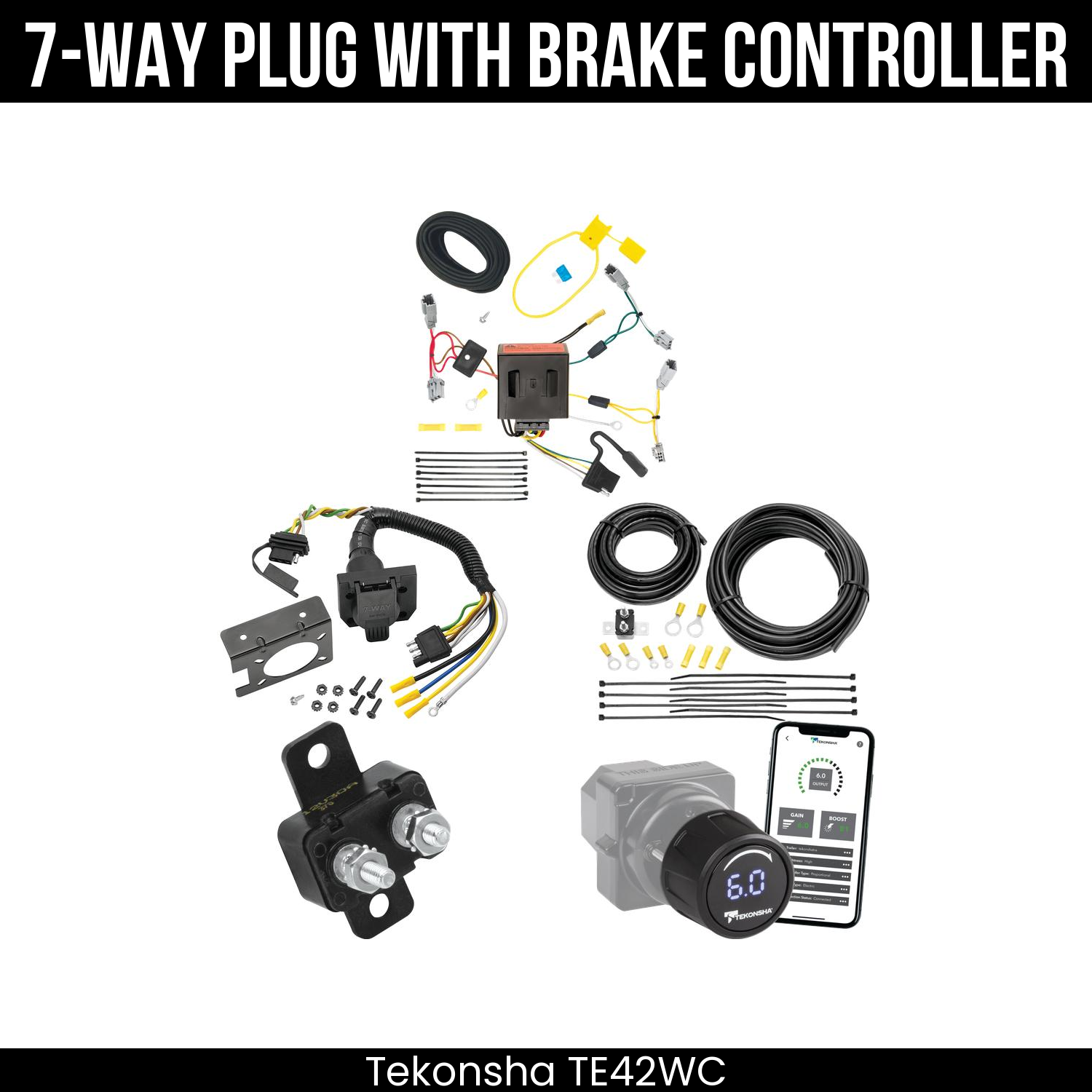 Trailer Wiring 7-Way Plug w/ Bracket , Tekonsha Prodigy iD Smart Brake Control