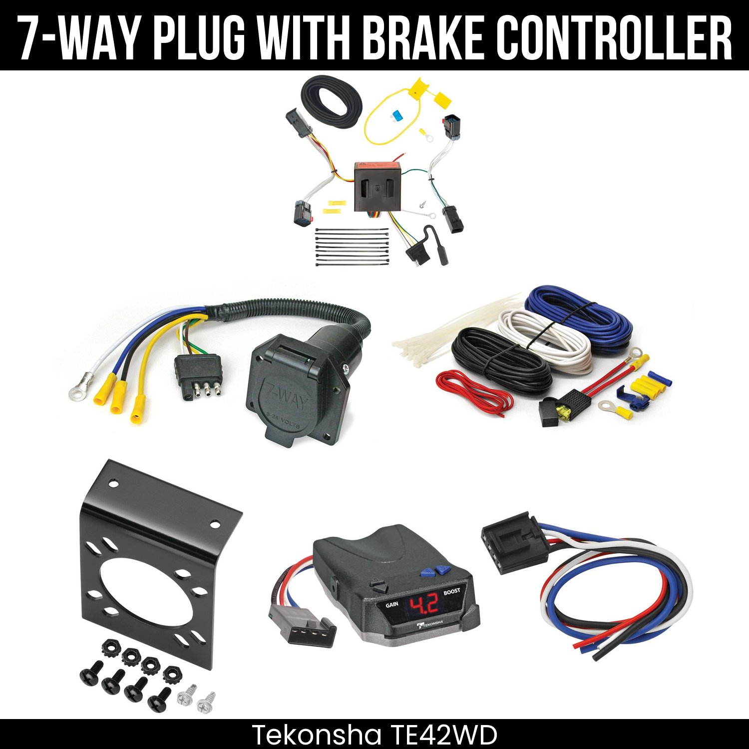 Trailer Wiring 7-Way Economy Plug w/ Bracket , Tekonsha Brake EVN Control