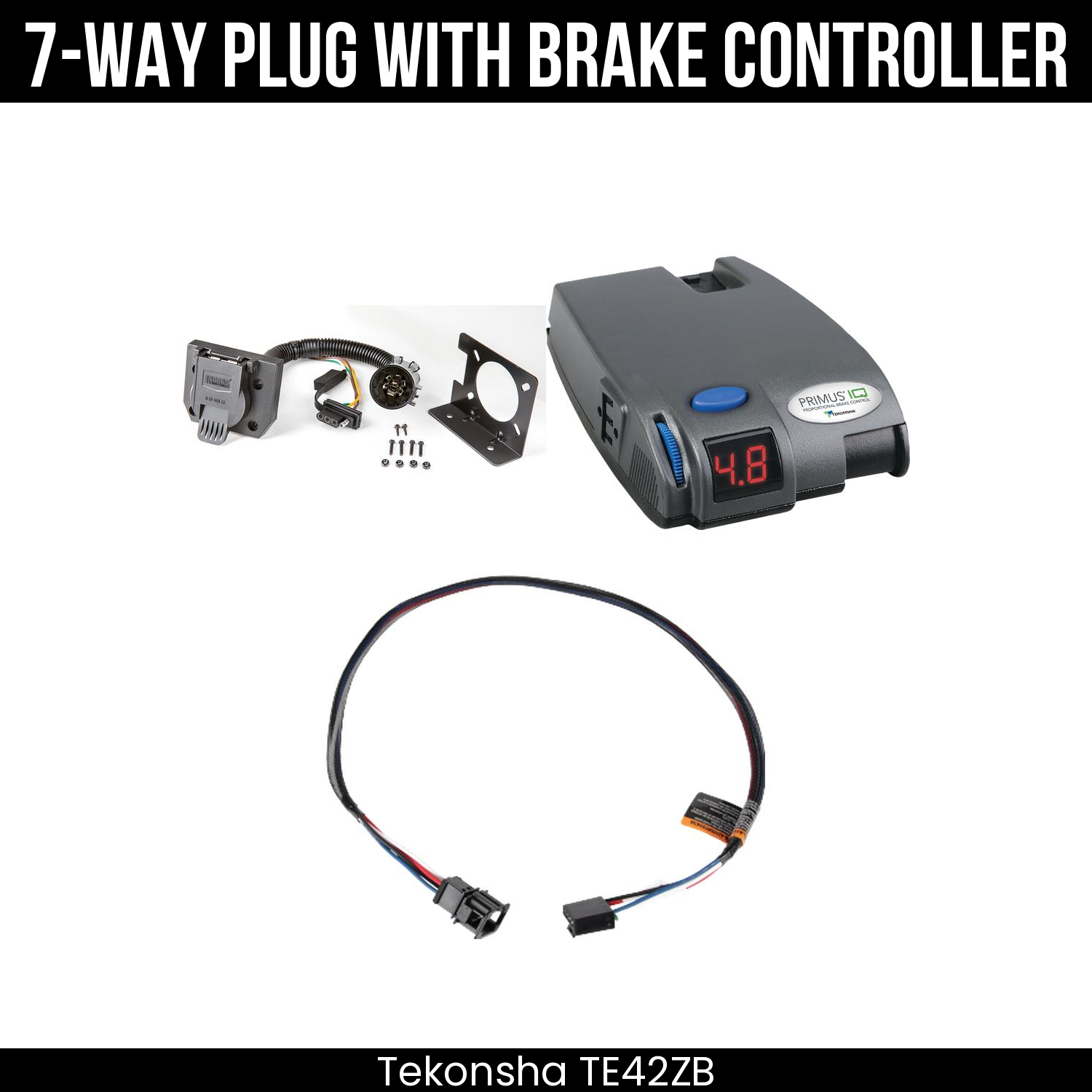 Trailer Wiring 7-Way Plug w/ Bracket , Tekonsha Primus IQ Brake Control