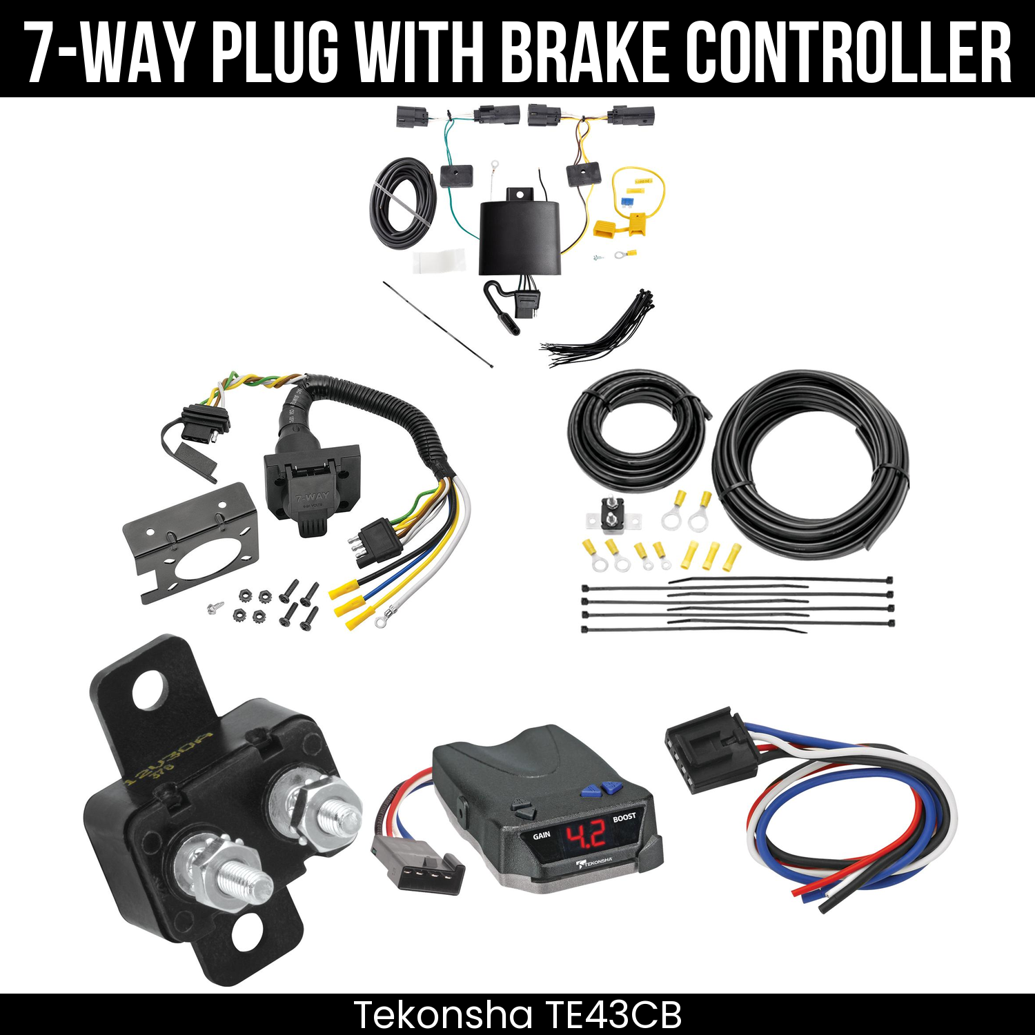 Trailer Wiring 7-Way Plug w/ Bracket , Tekonsha Brake EVN Control