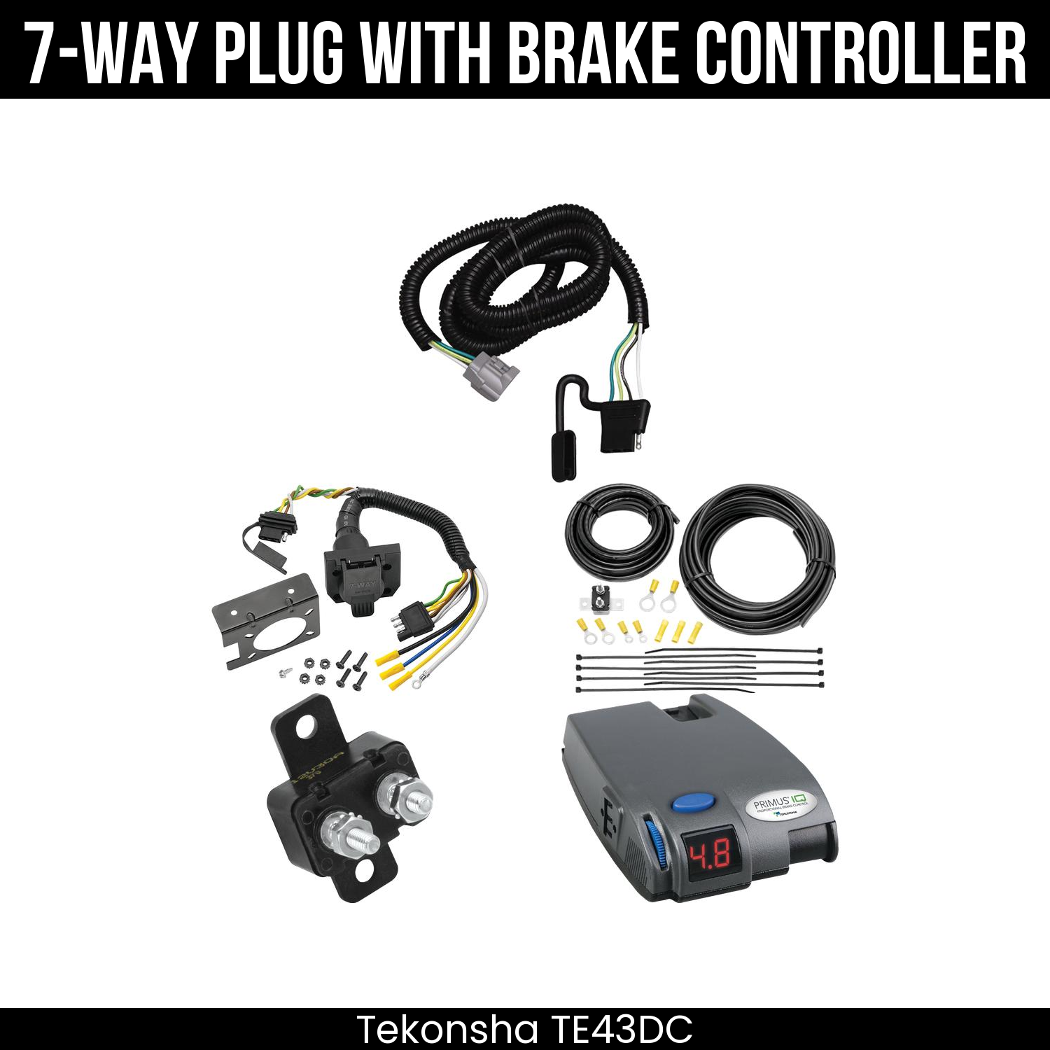 Trailer Wiring 7-Way Plug w/ Bracket , Tekonsha Primus IQ Brake Control