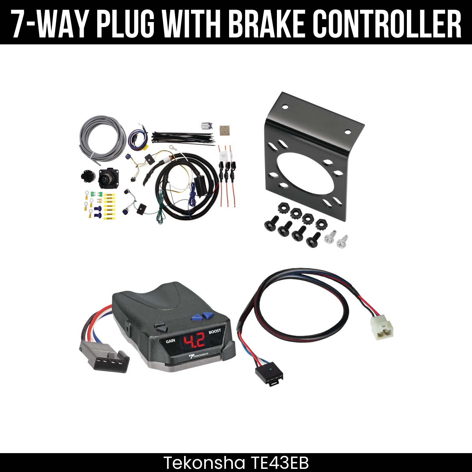 Trailer Wiring 7-Way Plug w/ Bracket , Tekonsha Brake EVN Control