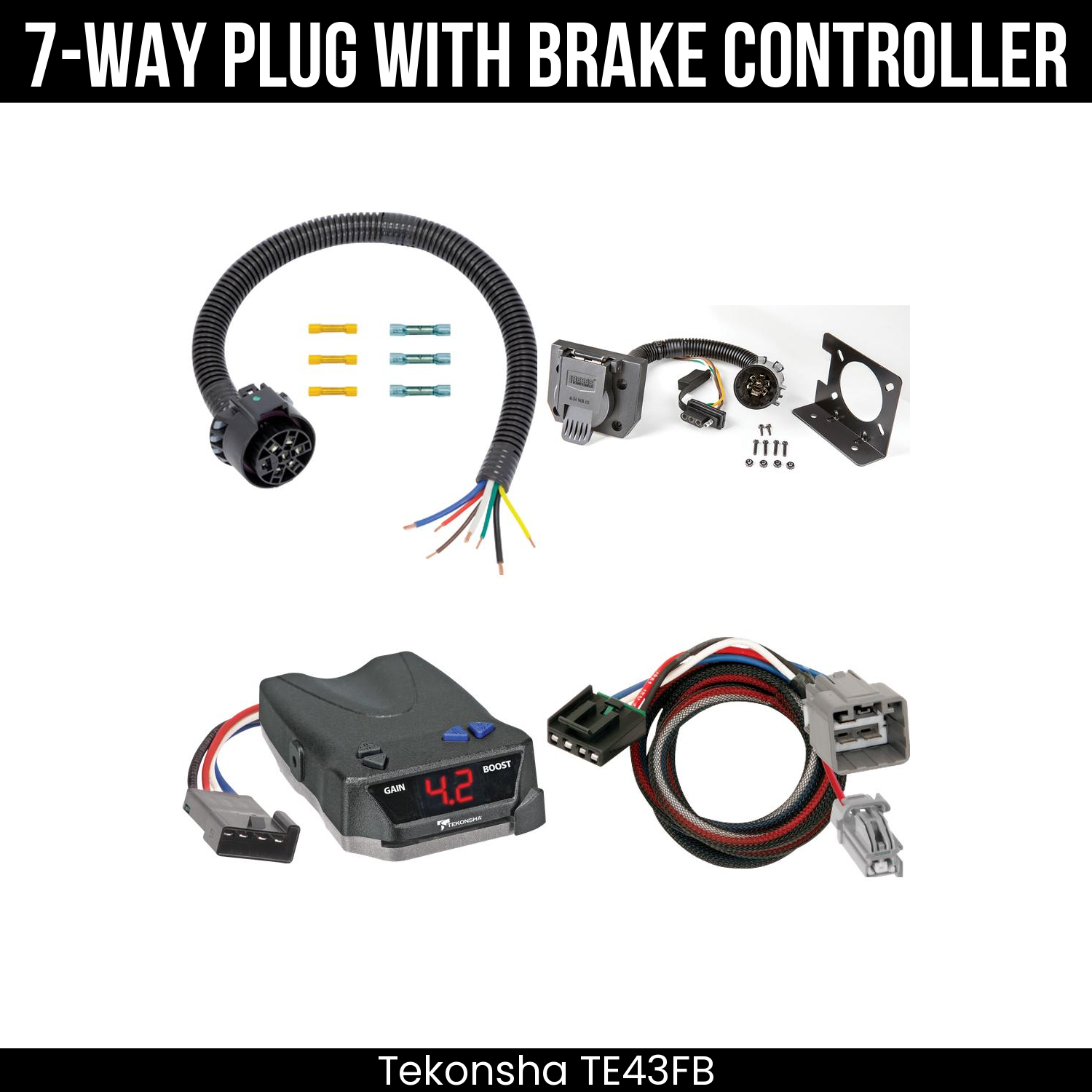 Trailer Wiring 7-Way Plug w/ Bracket , Tekonsha Brake EVN Control