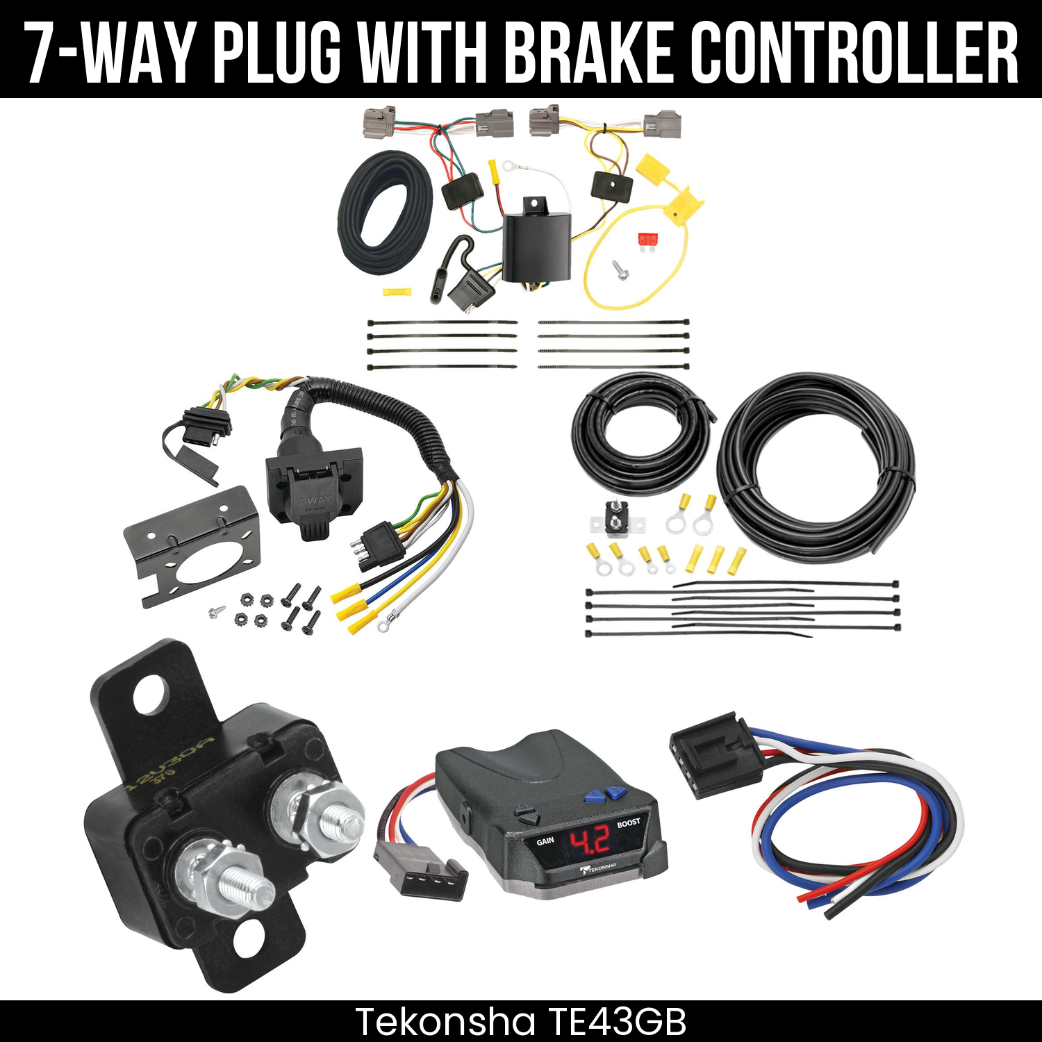 Trailer Wiring 7-Way Plug w/ Bracket , Tekonsha Brake EVN Control