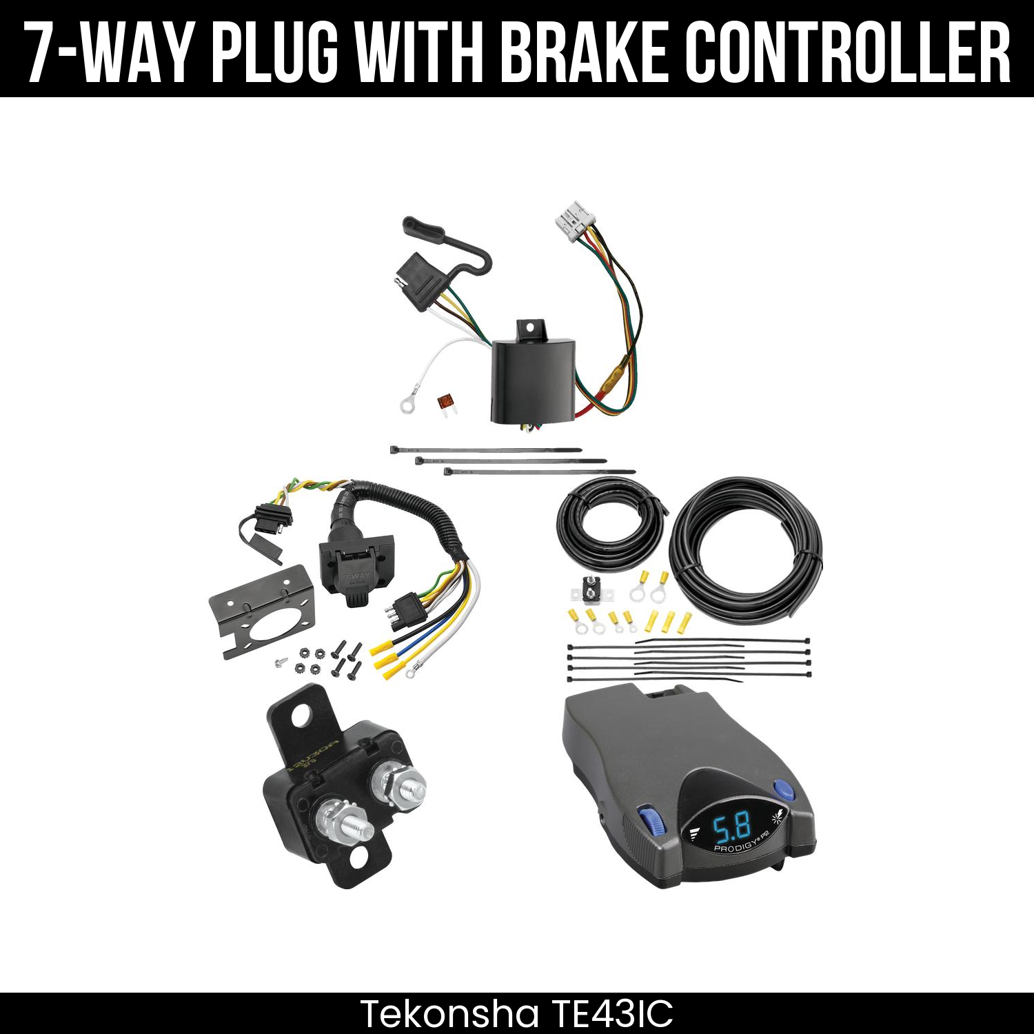 Trailer Wiring 7-Way Plug w/ Bracket , Tekonsha Prodigy P2 Brake Control