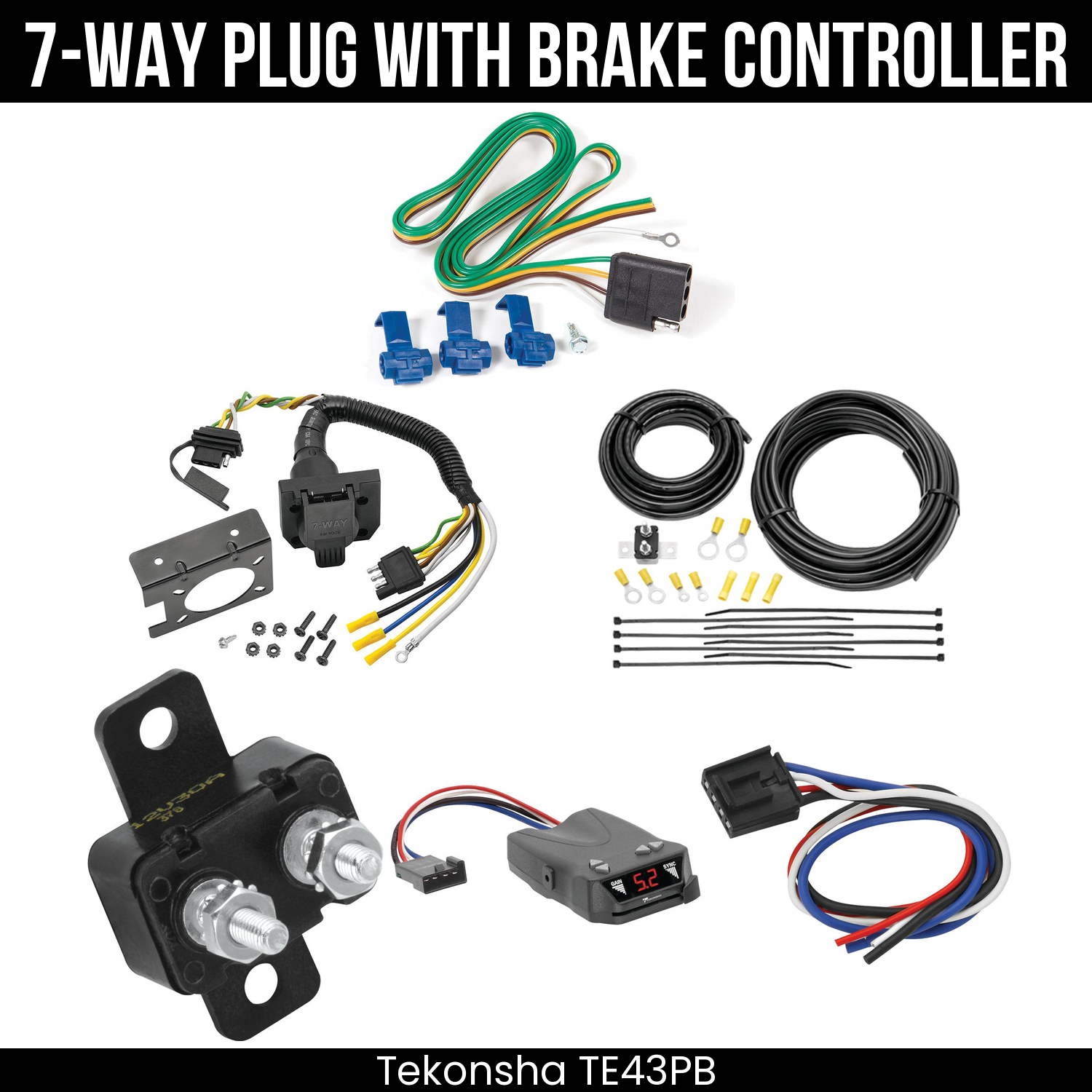 Trailer Wiring 7-Way Plug w/ Bracket , Tekonsha Brakeman IV Brake Control