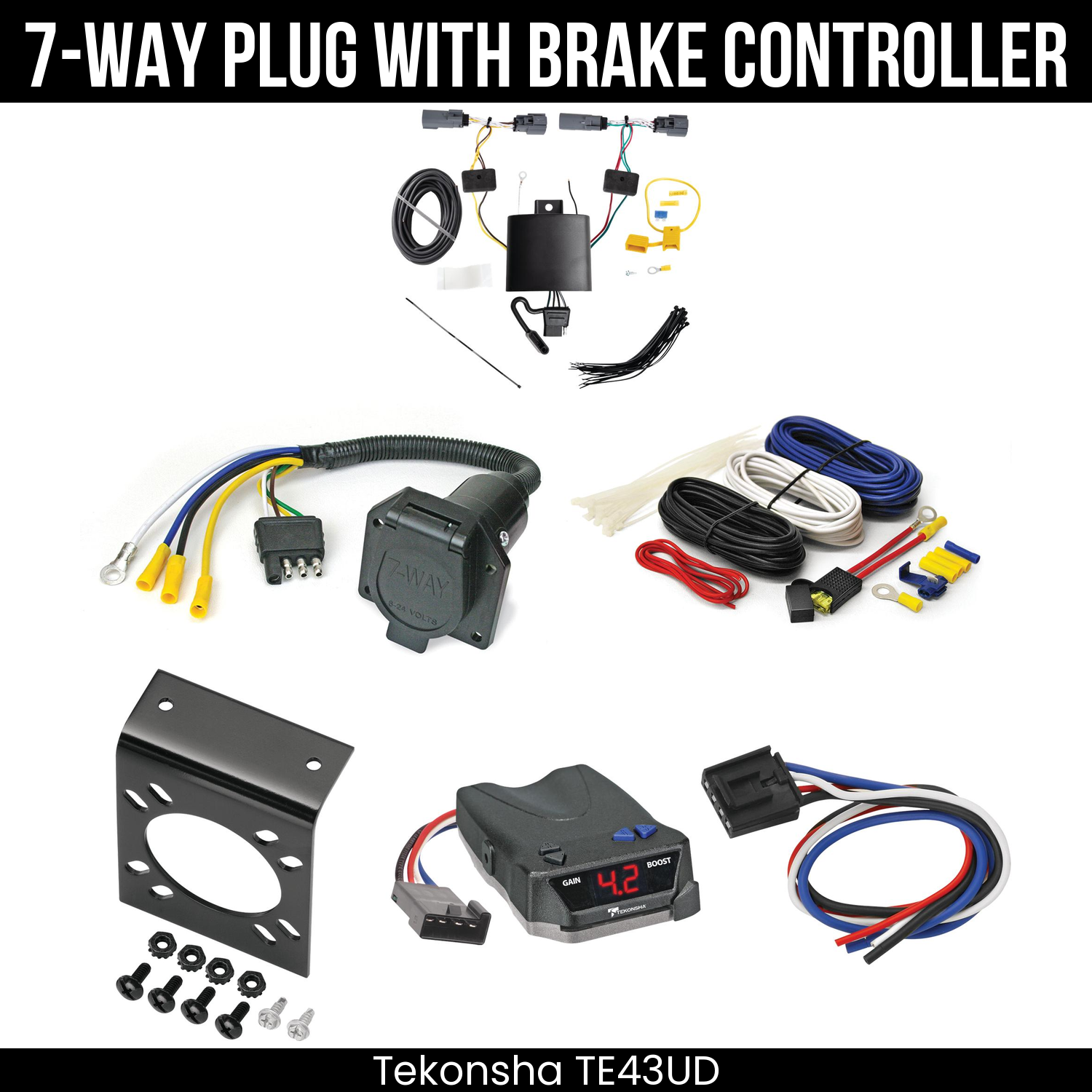 Trailer Wiring 7-Way Economy Plug w/ Bracket , Tekonsha Brake EVN Control