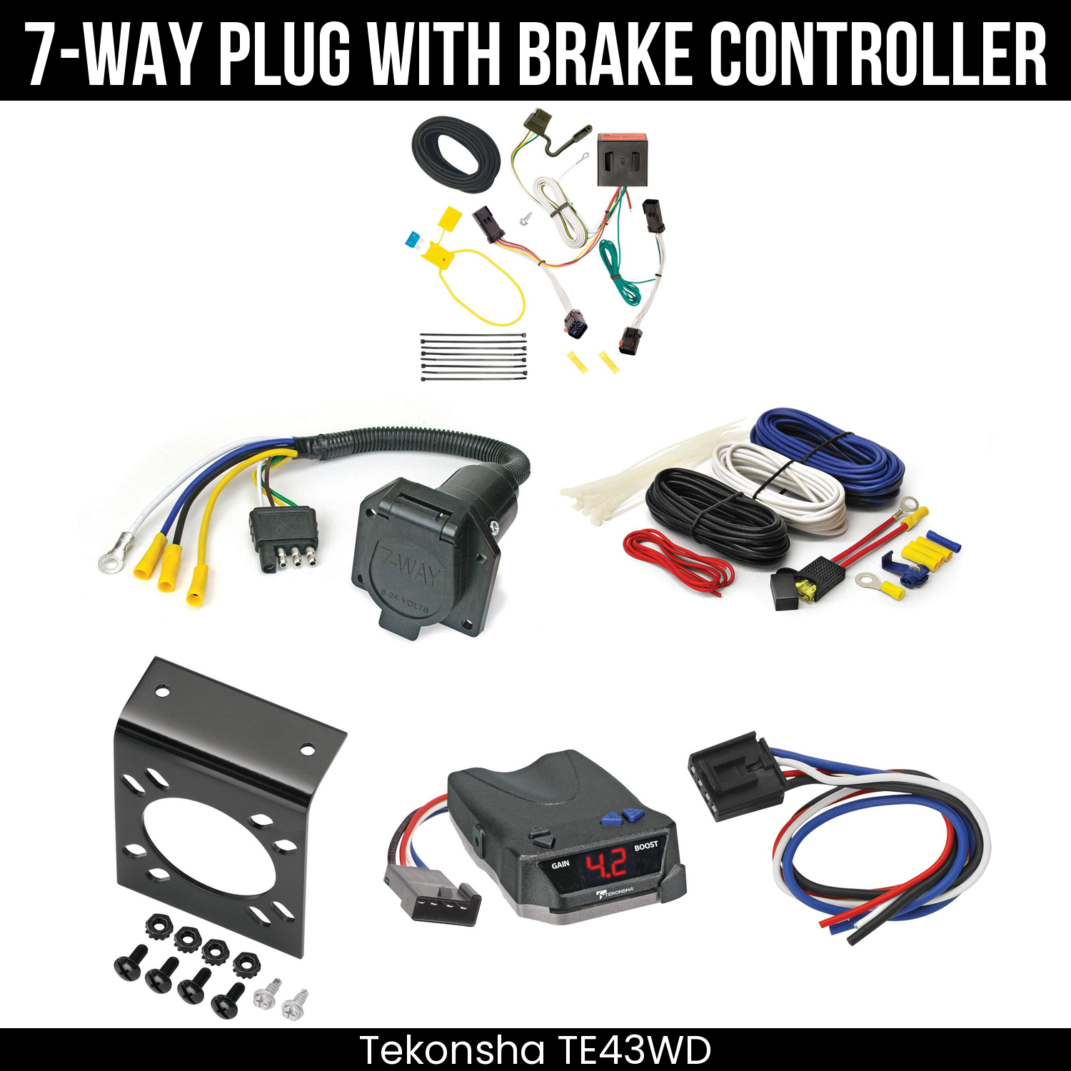 Trailer Wiring 7-Way Economy Plug w/ Bracket , Tekonsha Brake EVN Control