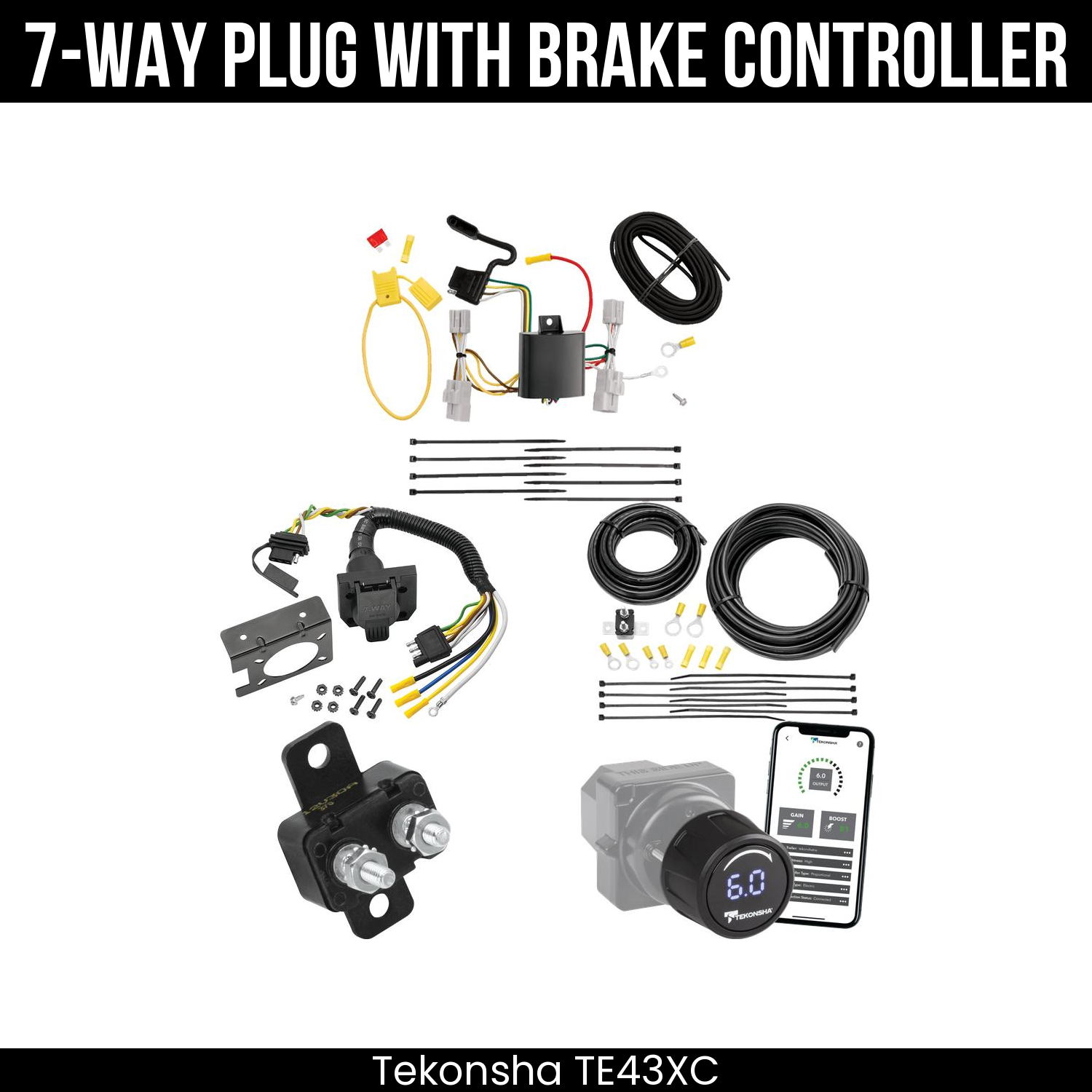Trailer Wiring 7-Way Plug w/ Bracket , Tekonsha Prodigy iD Smart Brake Control