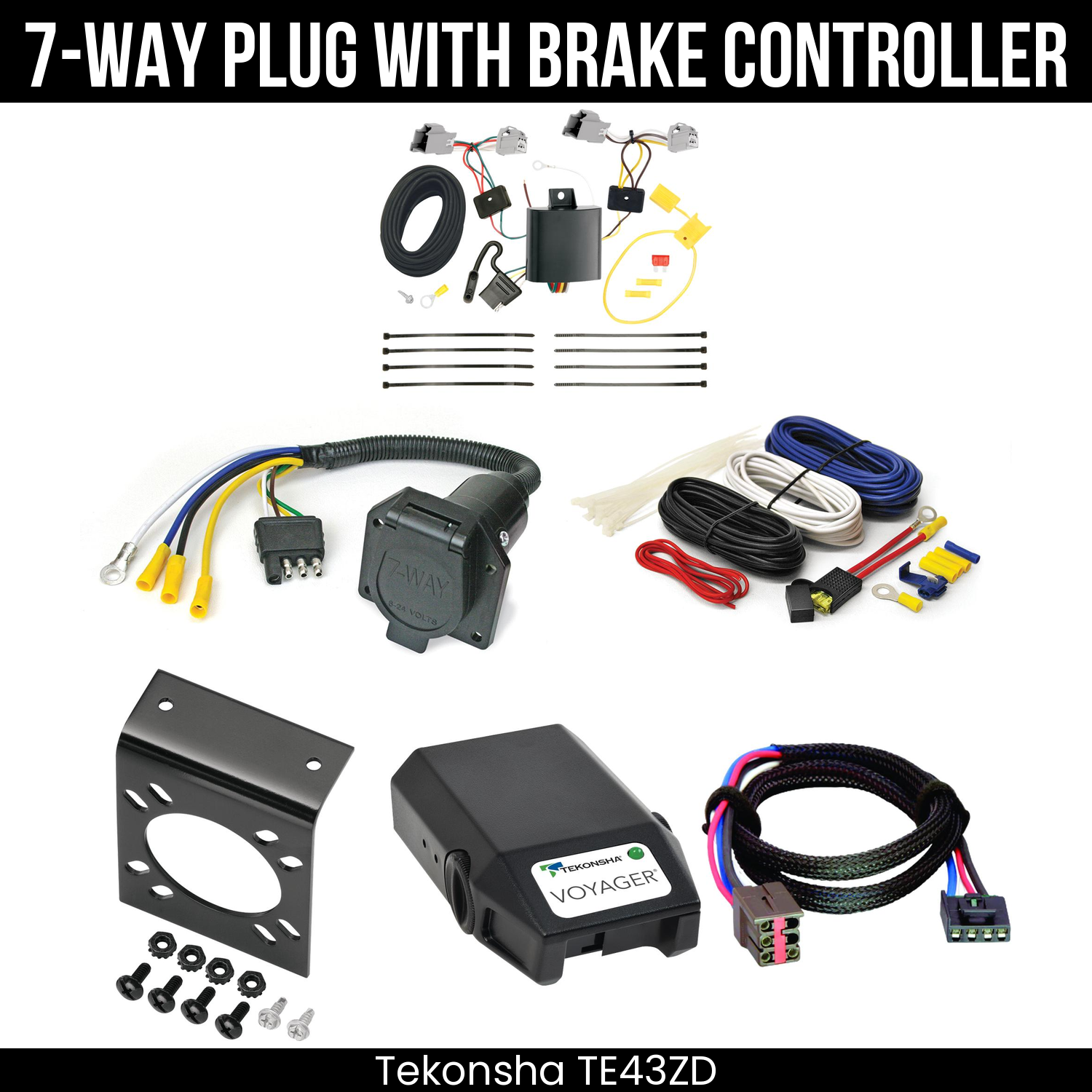 Trailer Wiring 7-Way Economy Plug w/ Bracket , Tekonsha Voyager Brake Control