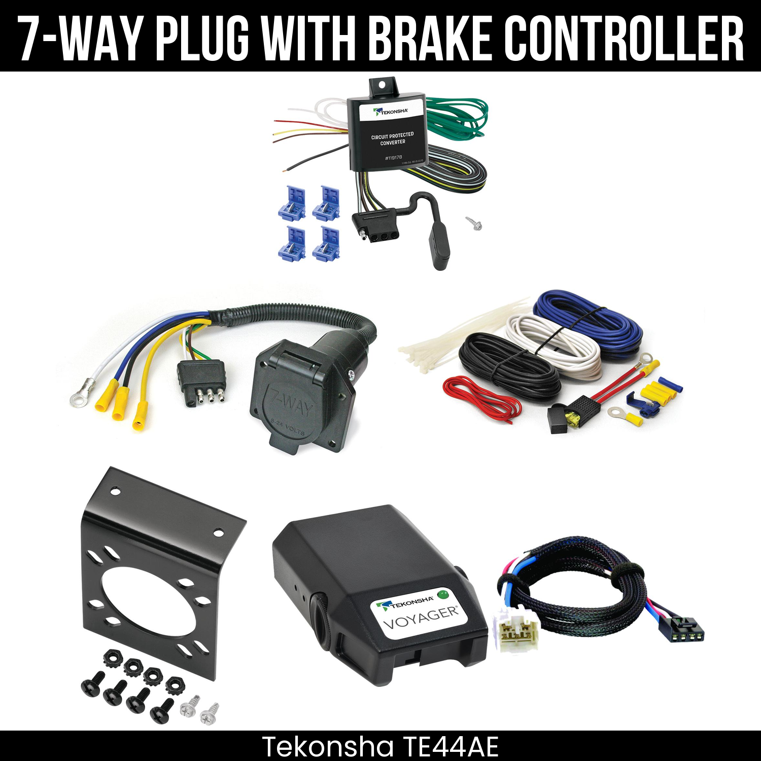 Trailer Wiring 7-Way Economy Plug w/ Bracket , Tekonsha Voyager Brake Control