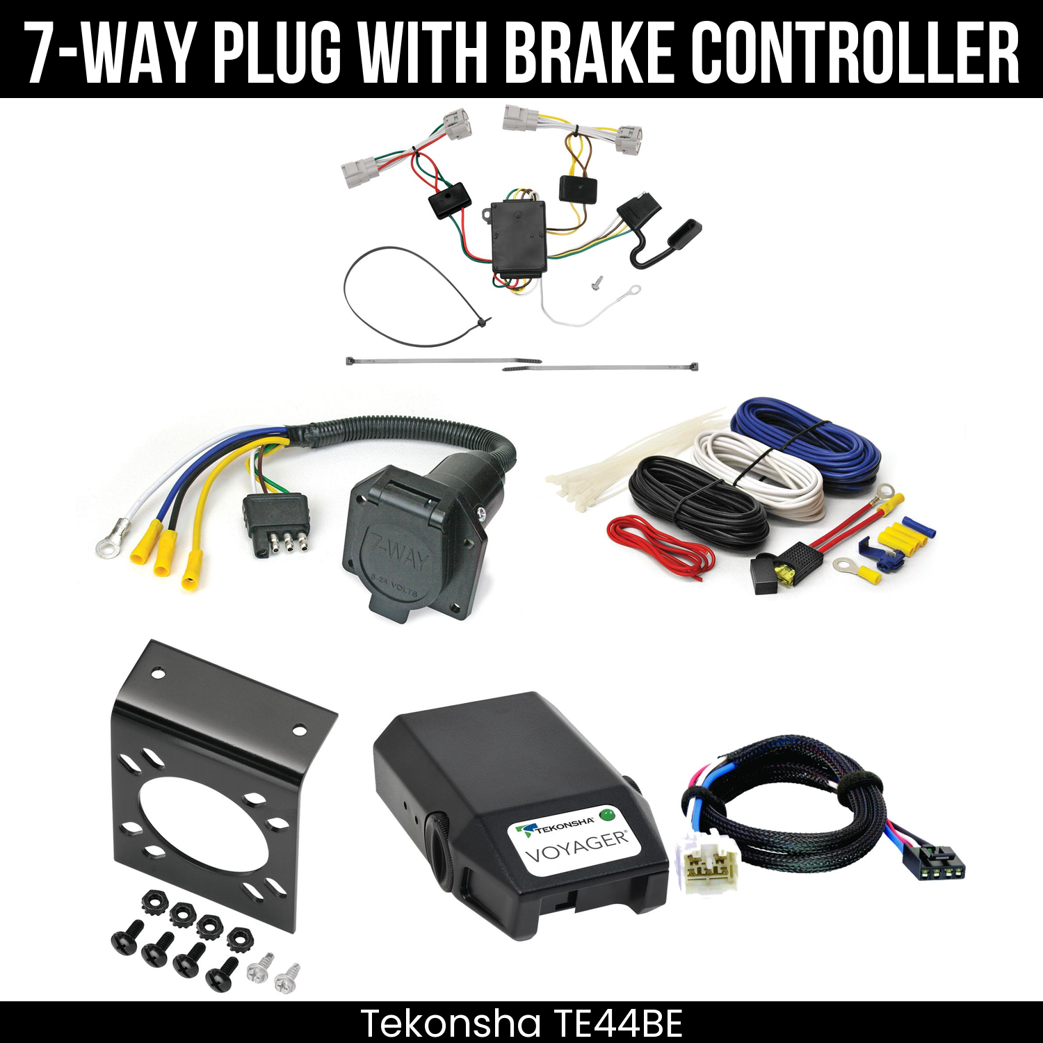 Trailer Wiring 7-Way Economy Plug w/ Bracket , Tekonsha Voyager Brake Control