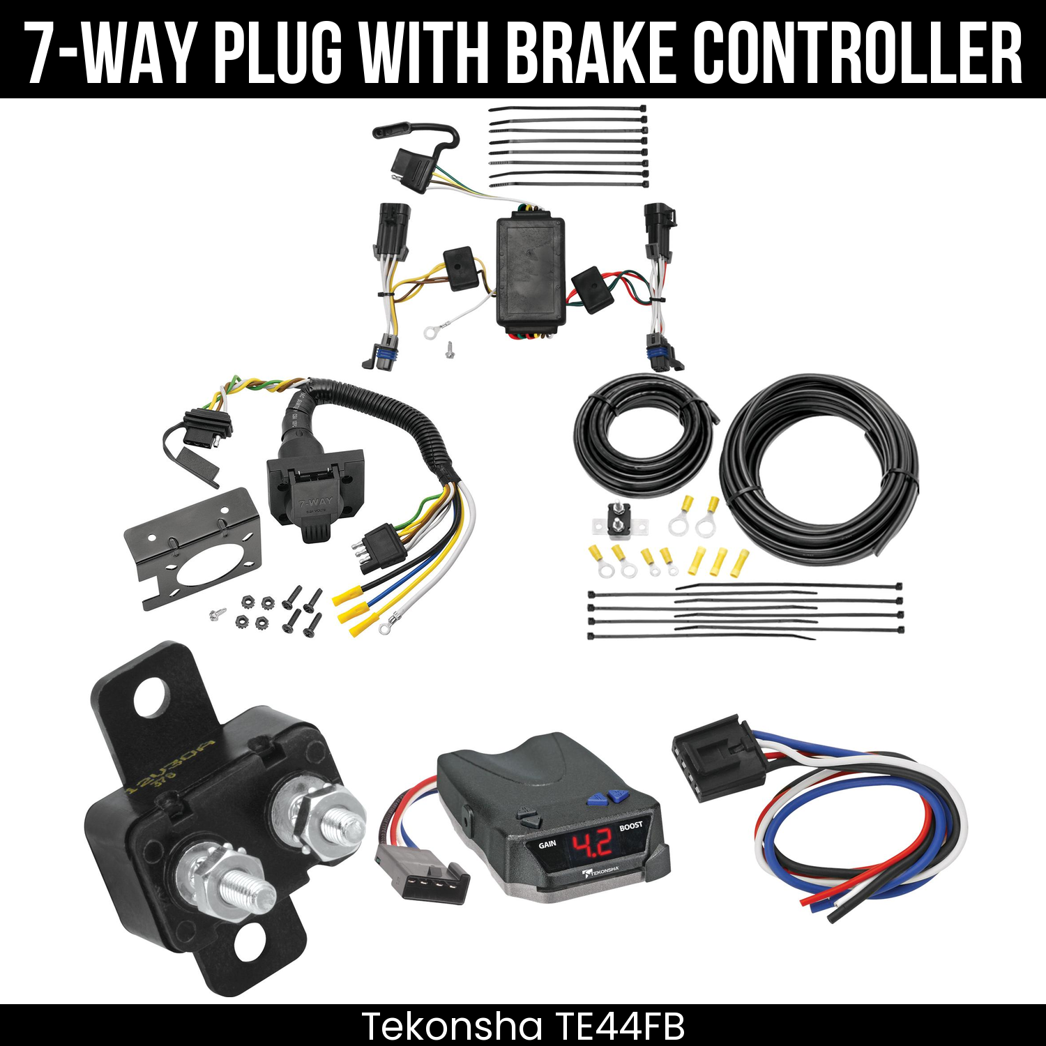 Trailer Wiring 7-Way Plug w/ Bracket , Tekonsha Brake EVN Control