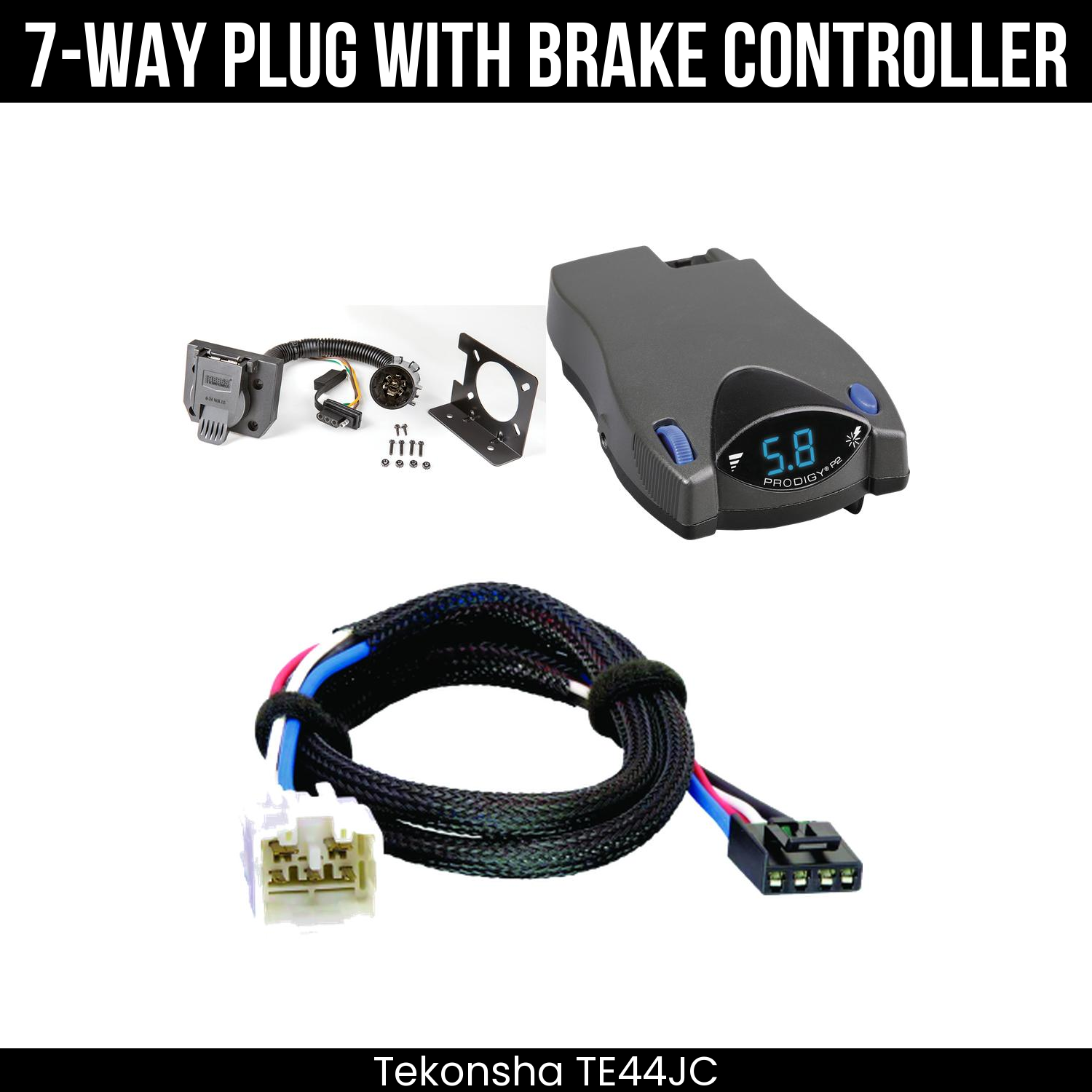 Trailer Wiring 7-Way Plug w/ Bracket , Tekonsha Prodigy P2 Brake Control