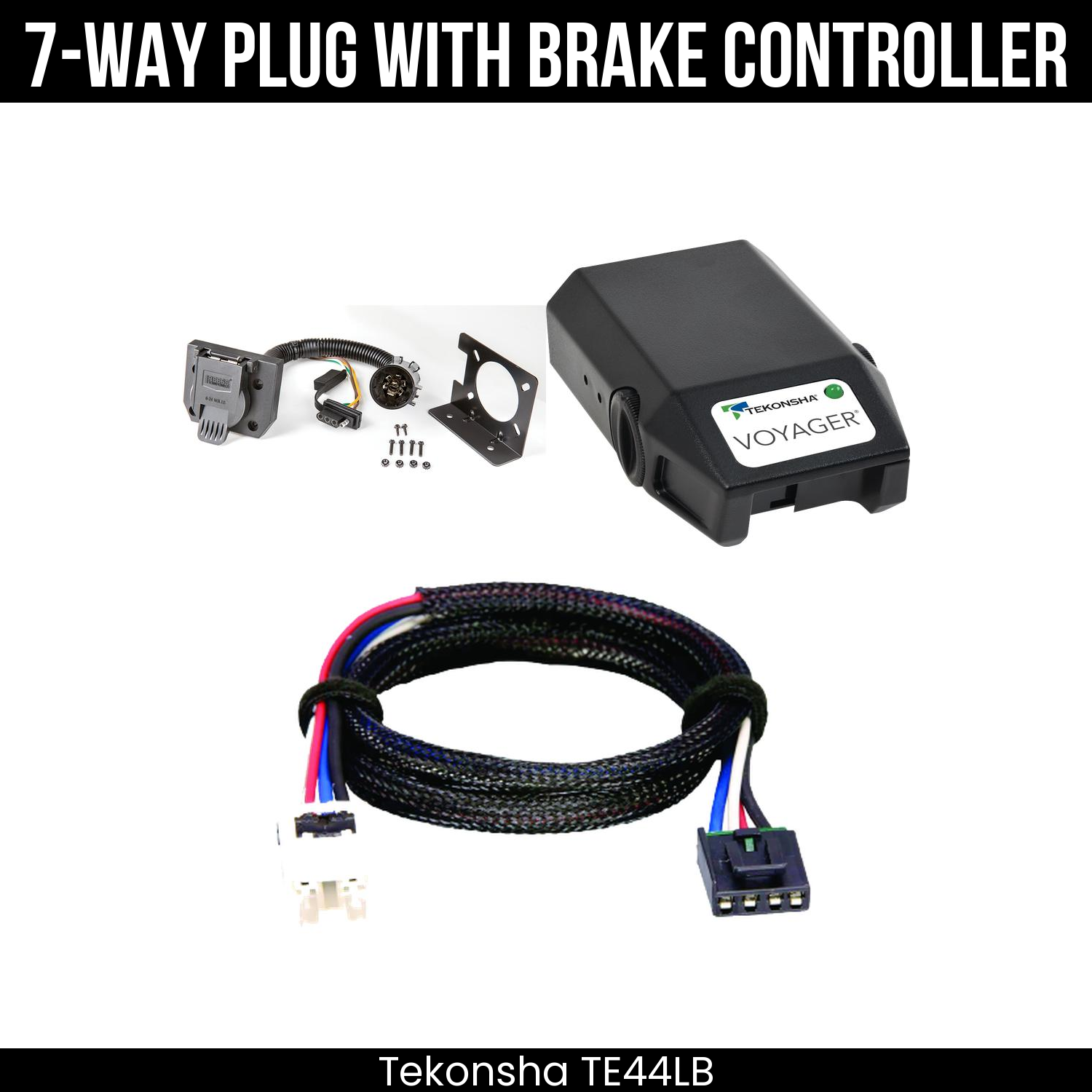 Trailer Wiring 7-Way Plug w/ Bracket , Tekonsha Voyager Brake Control