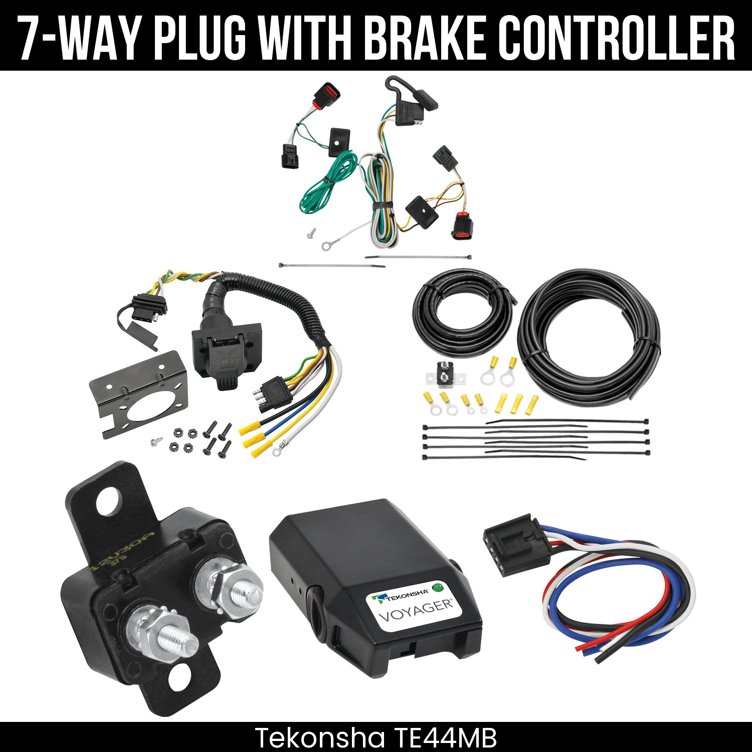 Trailer Wiring 7-Way Plug w/ Bracket , Tekonsha Voyager Brake Control
