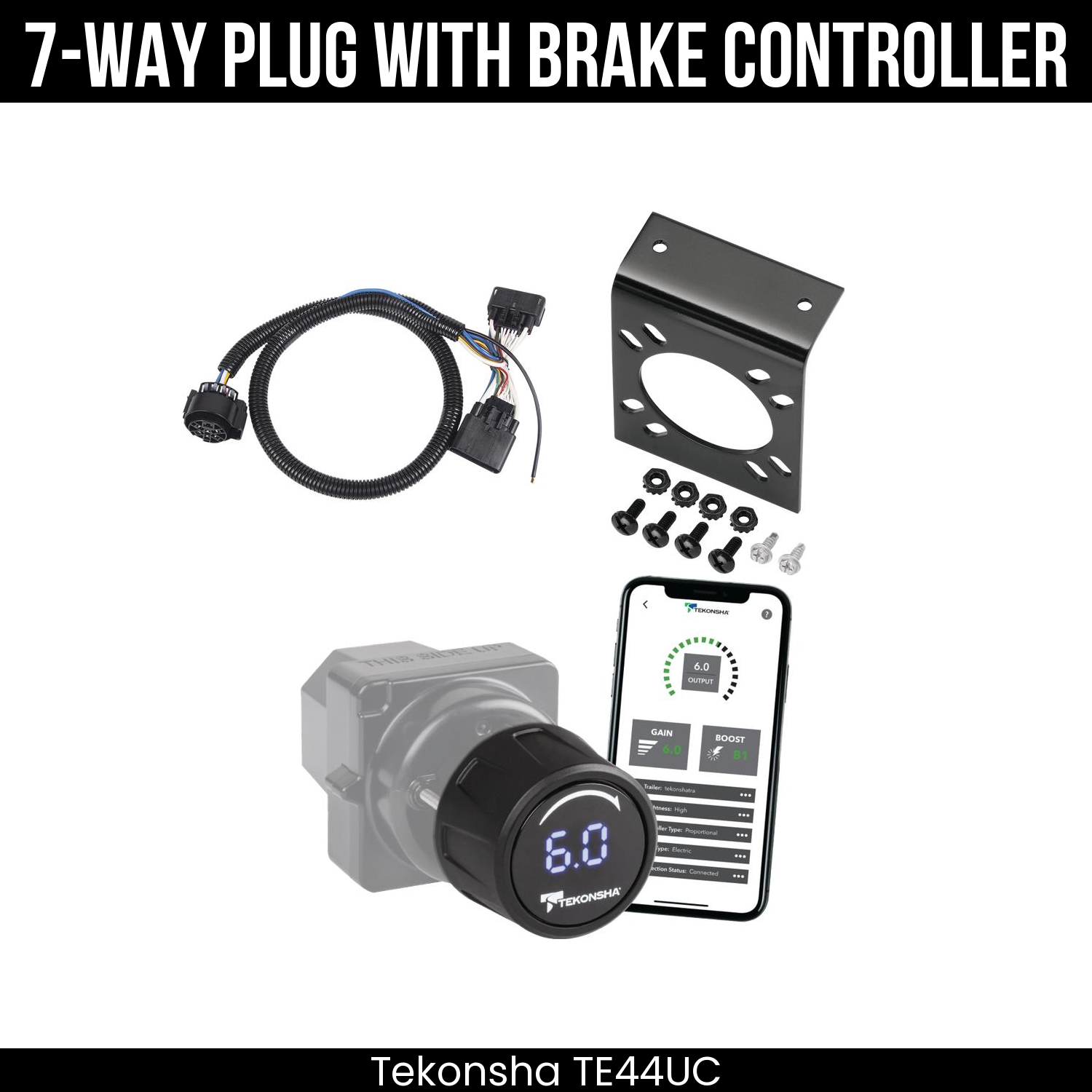Trailer Wiring 7-Way Plug w/ Bracket , Tekonsha Prodigy iD Smart Brake Control