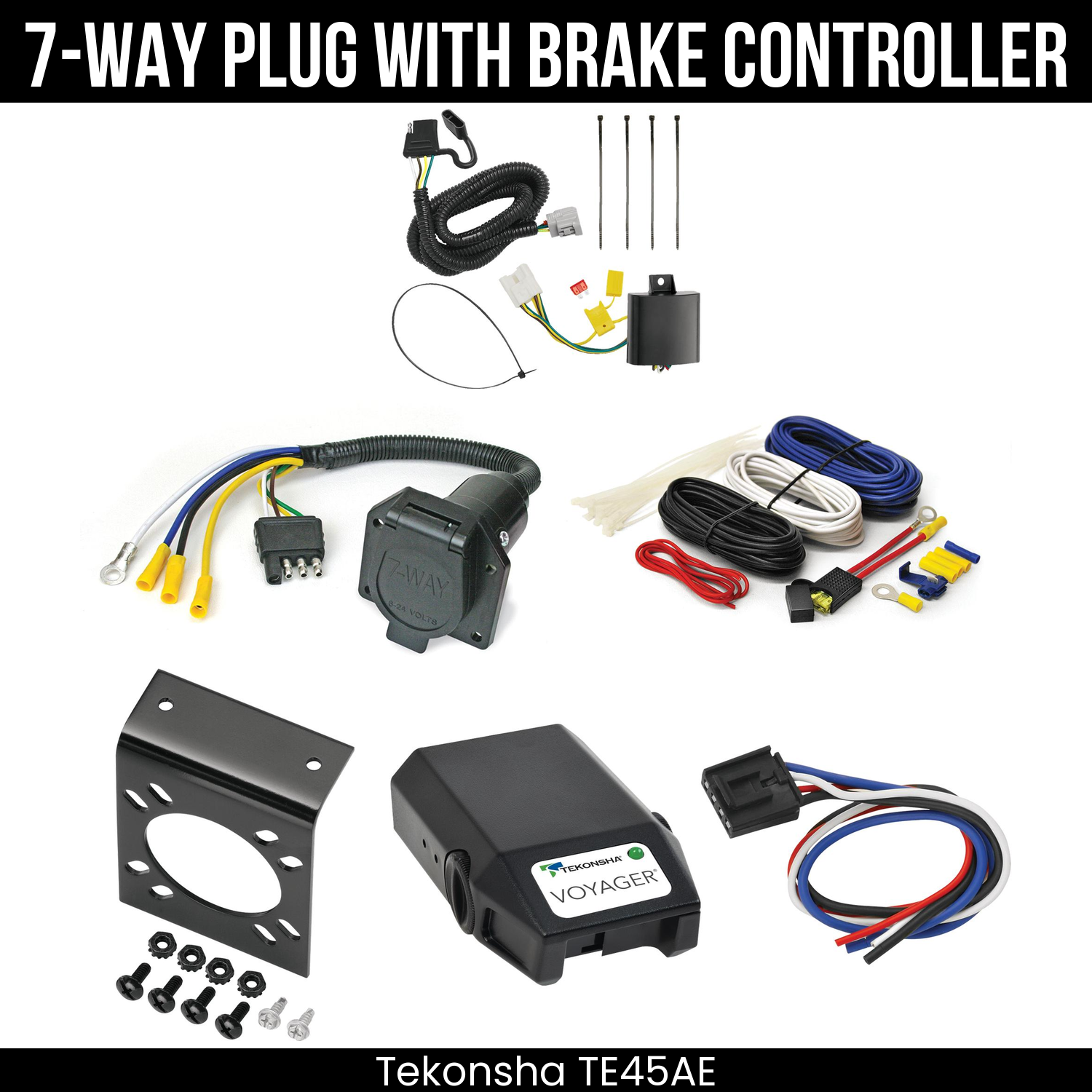 Trailer Wiring 7-Way Economy Plug w/ Bracket , Tekonsha Voyager Brake Control