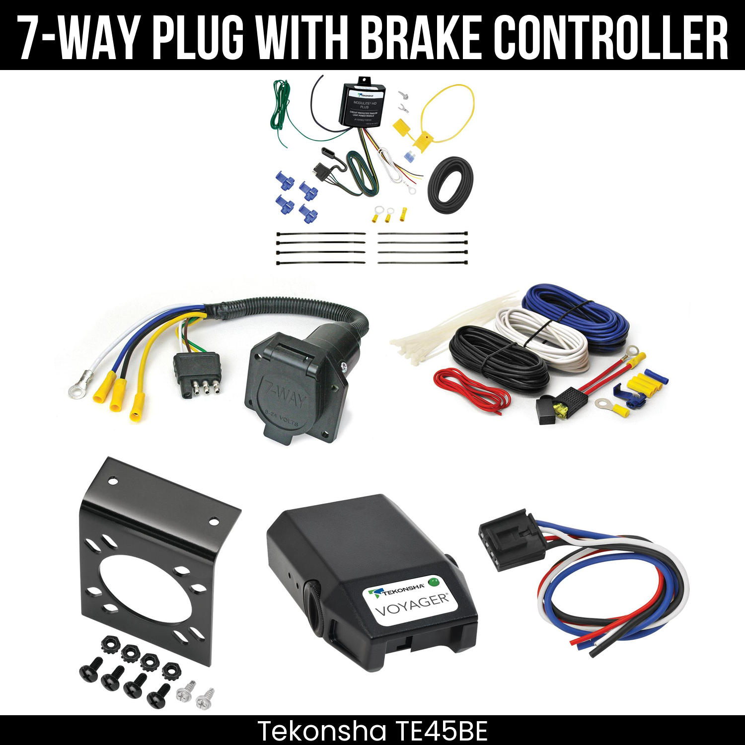 Trailer Wiring 7-Way Economy Plug w/ Bracket , Tekonsha Voyager Brake Control