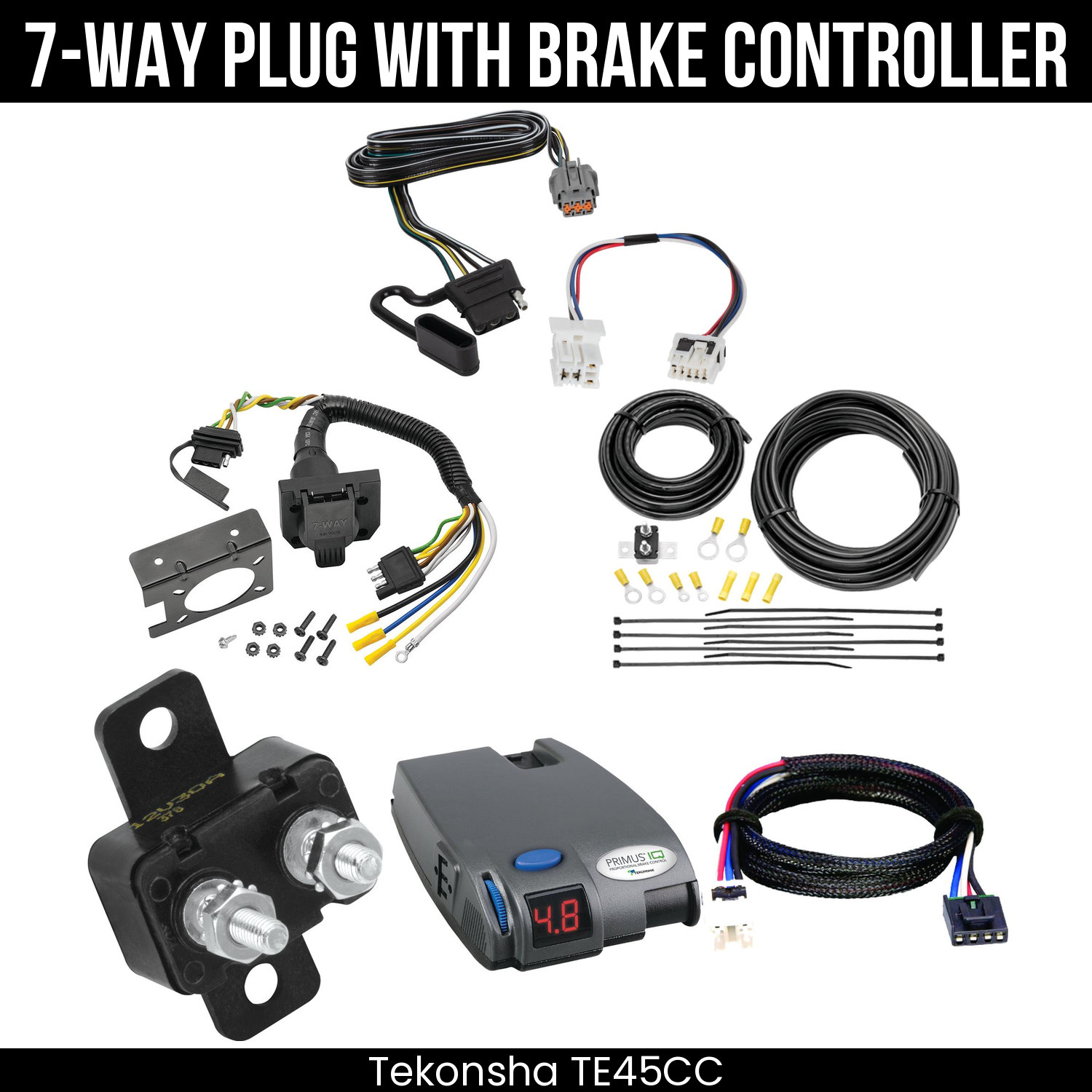 Trailer Wiring 7-Way Plug w/ Bracket , Tekonsha Primus IQ Brake Control
