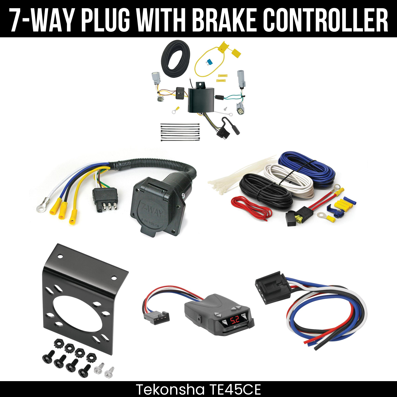 Trailer Wiring 7-Way Economy Plug w/ Bracket , Tekonsha Brakeman IV Brake Control