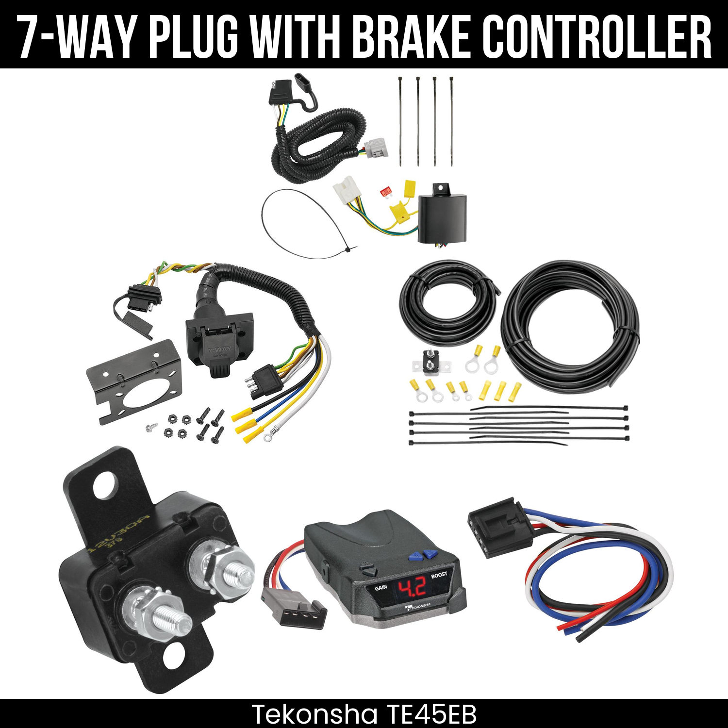 Trailer Wiring 7-Way Plug w/ Bracket , Tekonsha Brake EVN Control