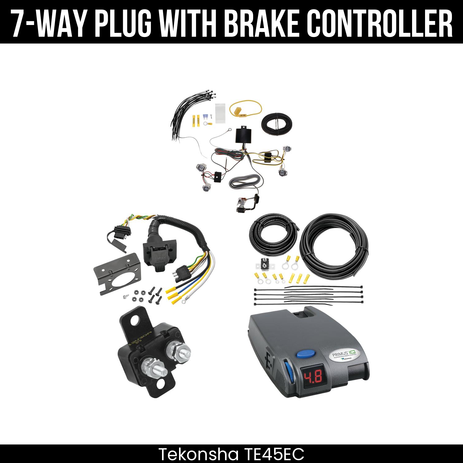 Trailer Wiring 7-Way Plug w/ Bracket , Tekonsha Primus IQ Brake Control