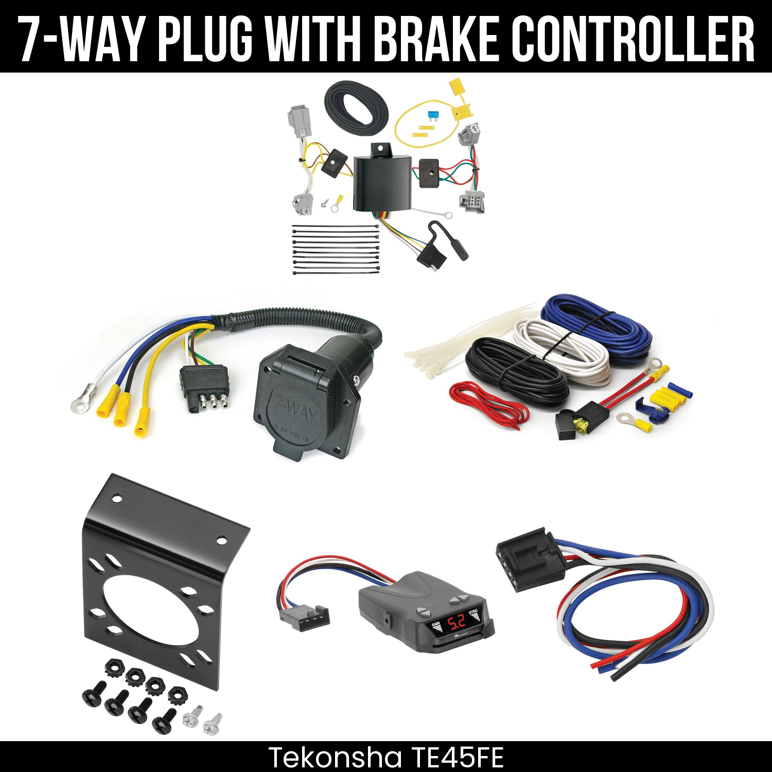 Trailer Wiring 7-Way Economy Plug w/ Bracket , Tekonsha Brakeman IV Brake Control