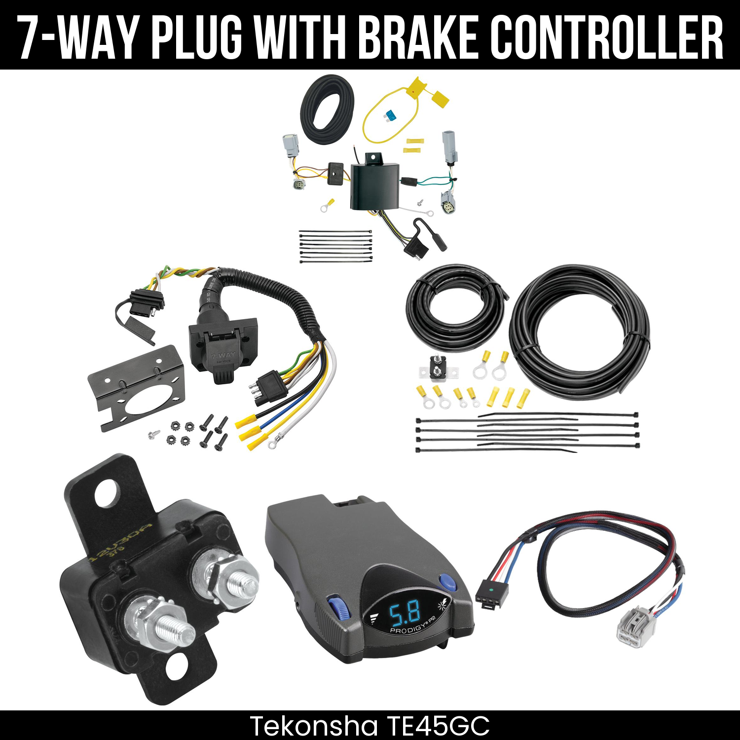 Trailer Wiring 7-Way Plug w/ Bracket , Tekonsha Prodigy P2 Brake Control