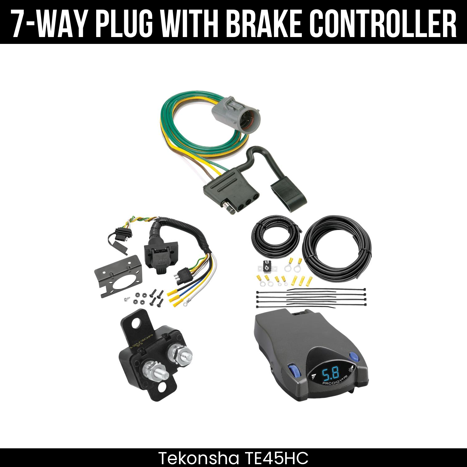 Trailer Wiring 7-Way Plug w/ Bracket , Tekonsha Prodigy P2 Brake Control