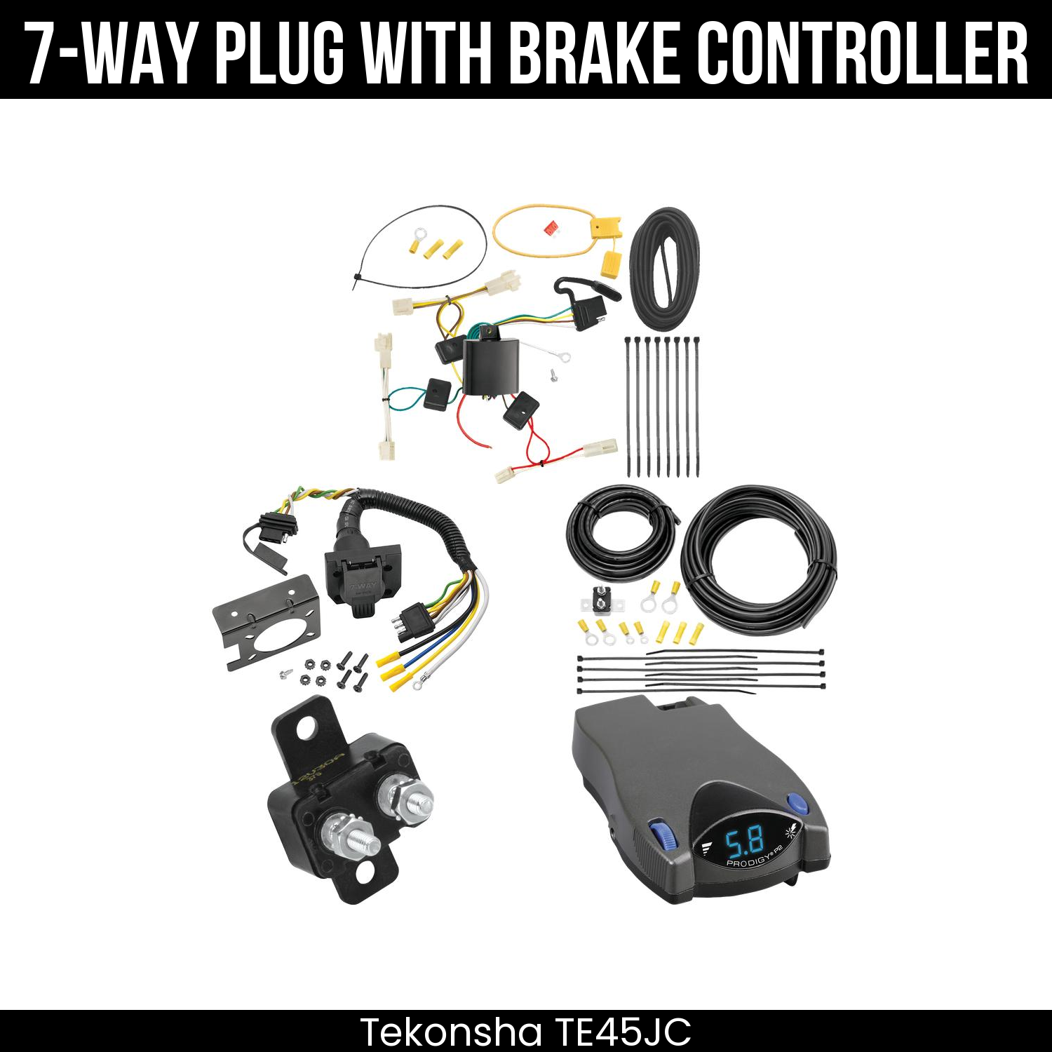 Trailer Wiring 7-Way Plug w/ Bracket , Tekonsha Prodigy P2 Brake Control